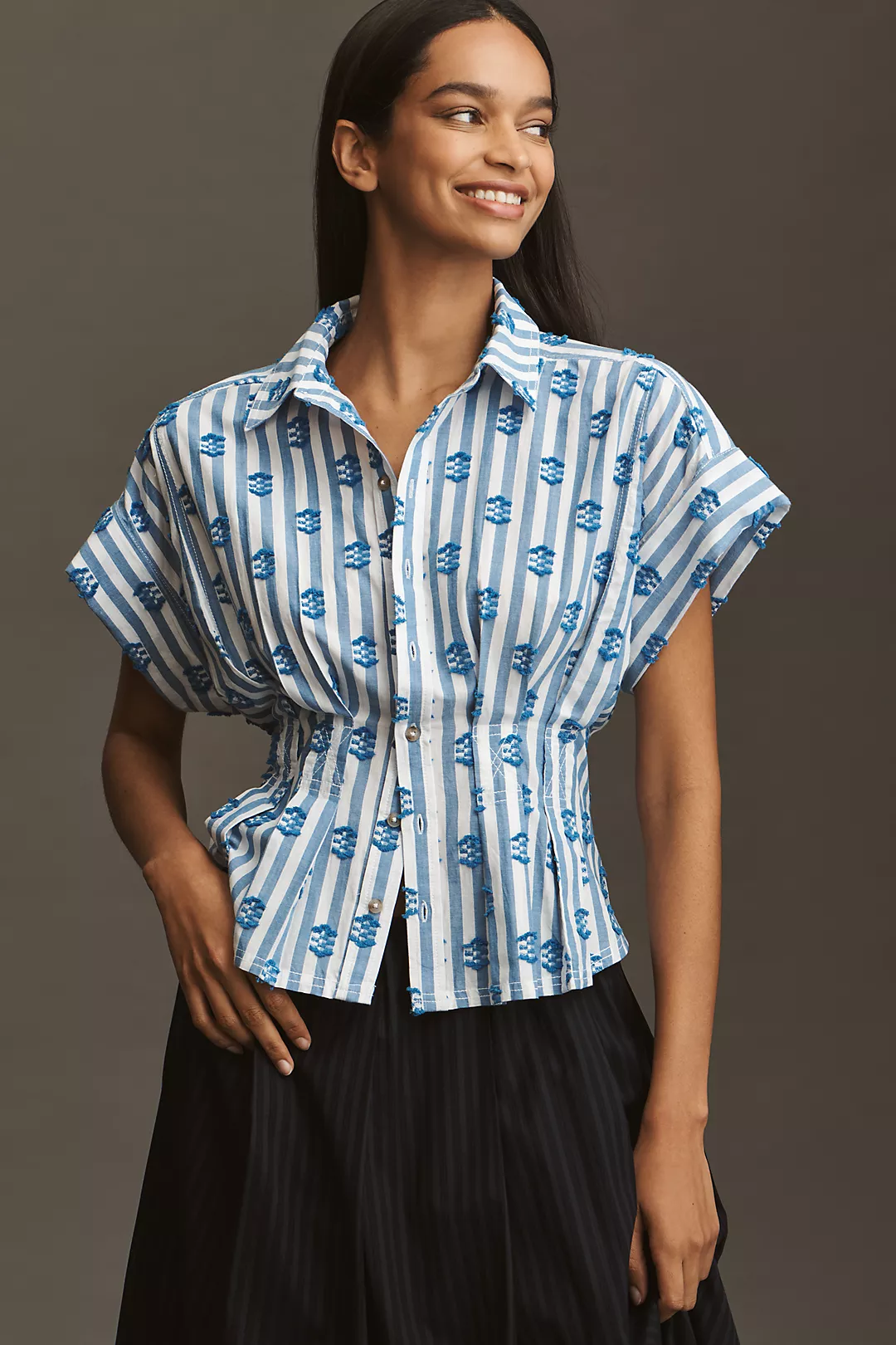 The Bobbie Short-Sleeve Fitted-Waist Blouse by Pilcro