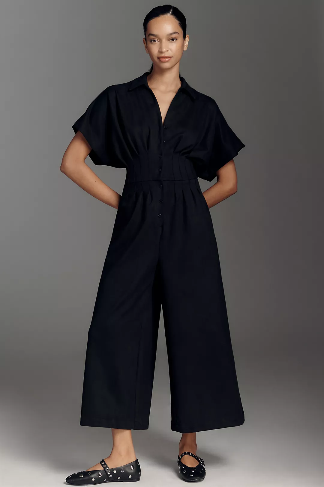 The Tobie Faux-Suede Pleated Jumpsuit by Exquise