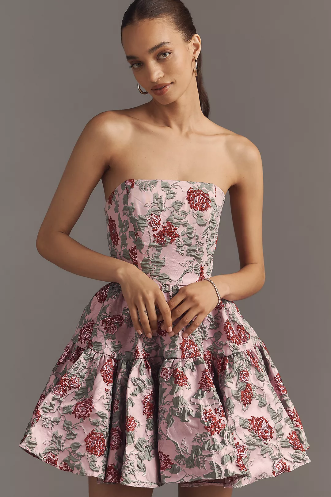 Mac Duggal Strapless Brocade Fit & Flare Mini Dress