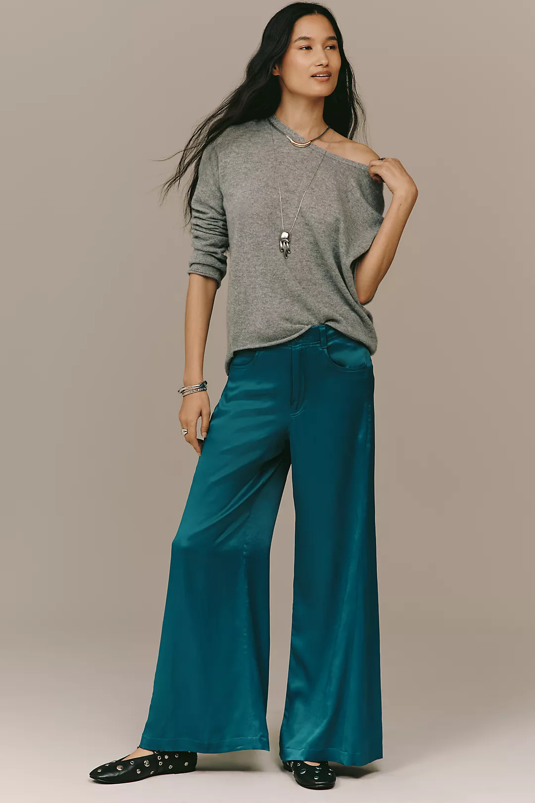 The Adi Silky Mid-Rise Flare Pants by Pilcro