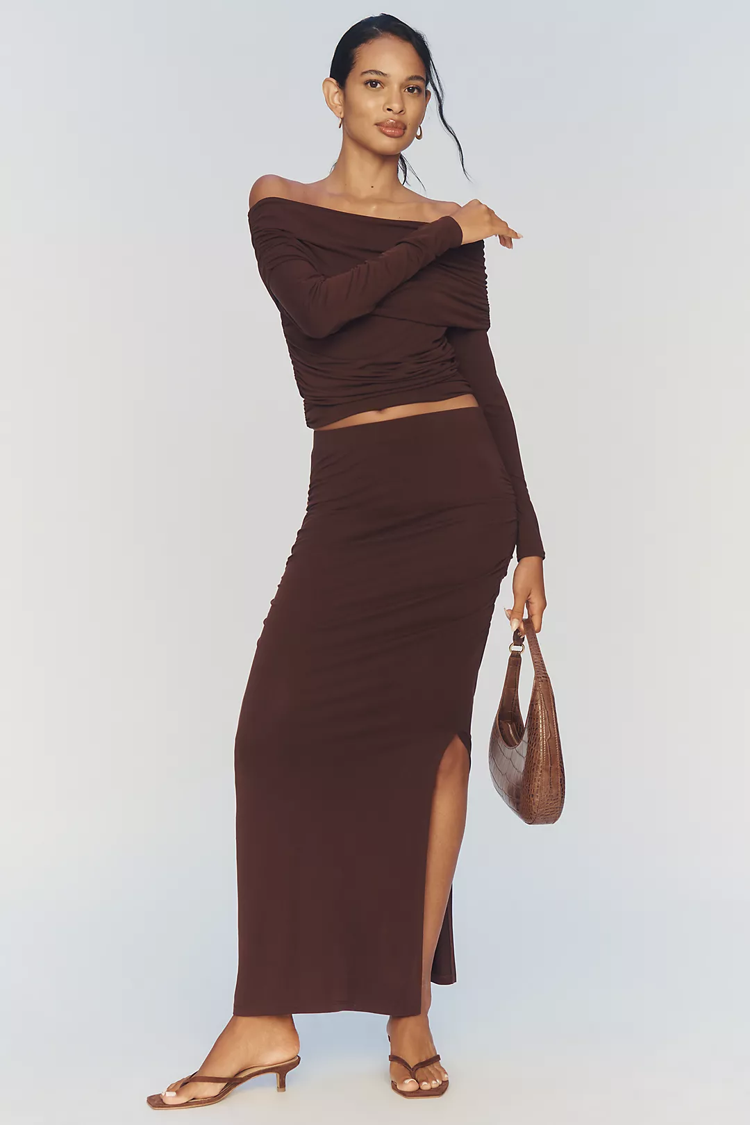 Maeve Ruched Jersey Column Maxi Skirt