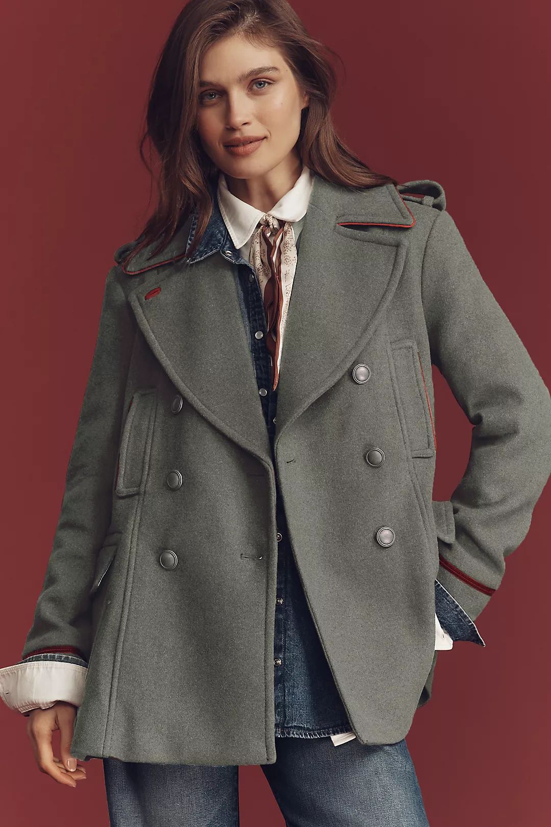 By Anthropologie Wool Blend Military Peacoat