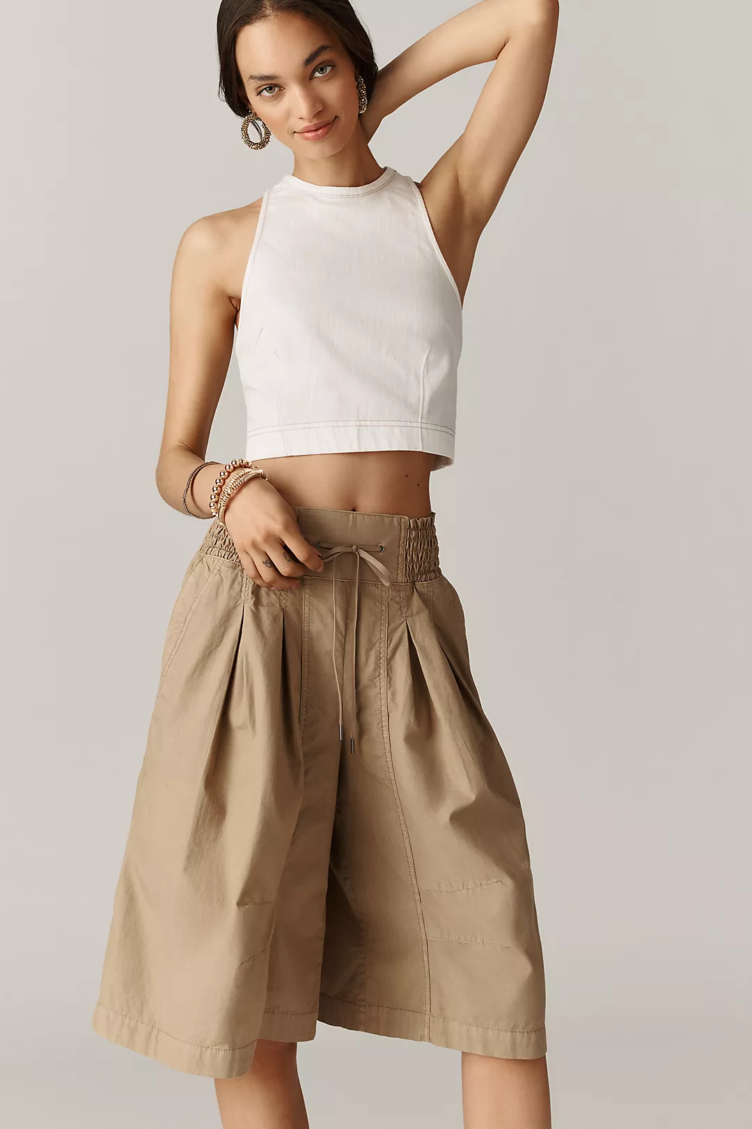 By Anthropologie Ruched Poplin Gaucho Pants