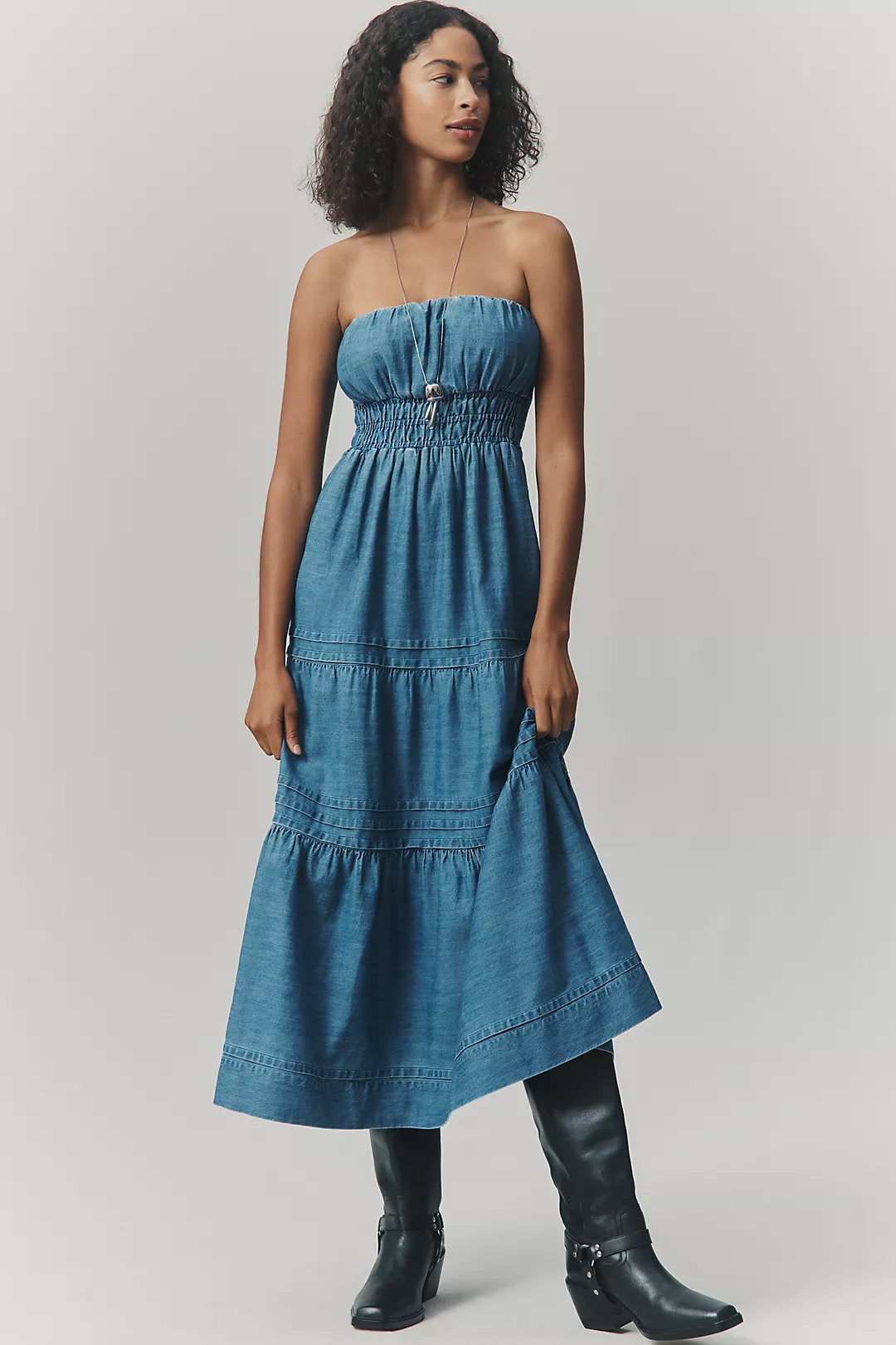 The Somerset Strapless Denim Maxi Dress