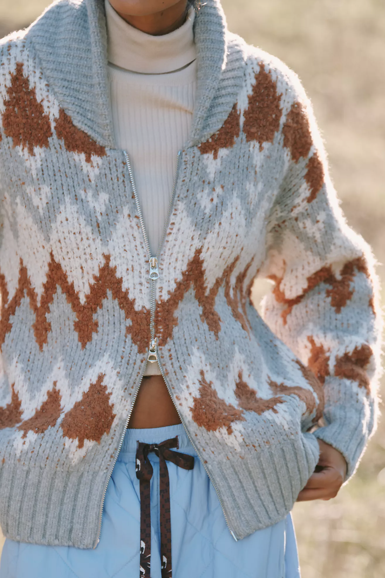 Varley Brockley Jacquard Zip-Front Cardigan Sweater