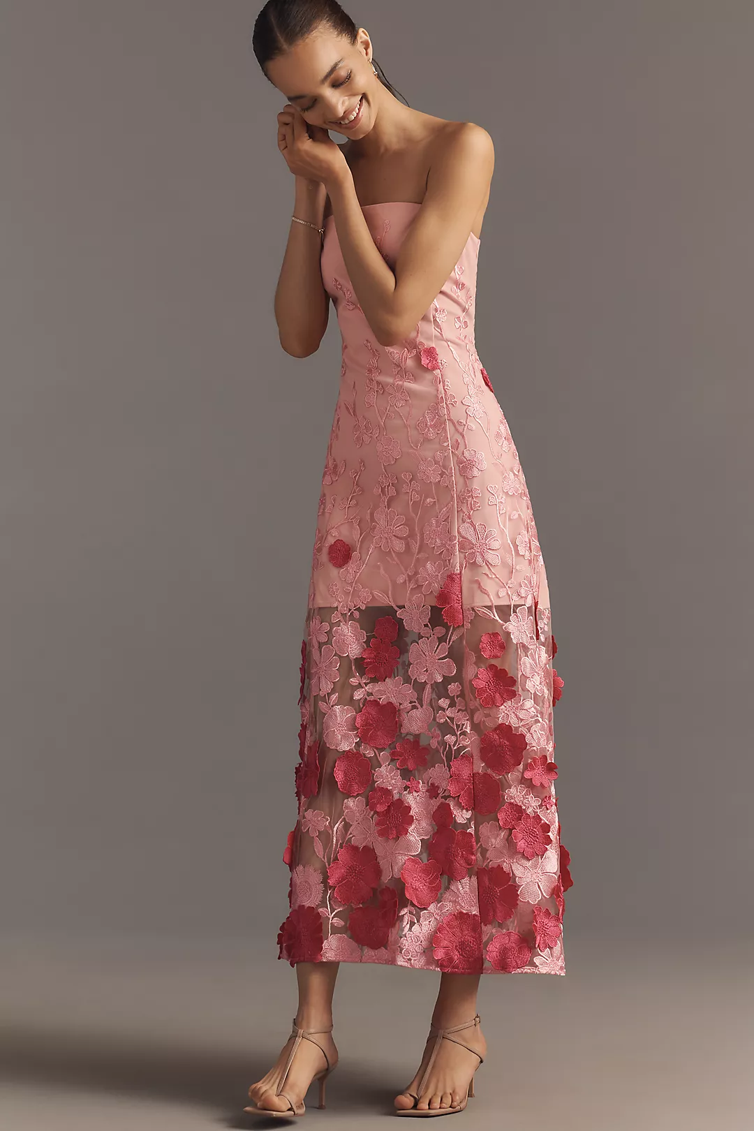 Endless Rose Strapless Floral Appliqué Maxi Dress