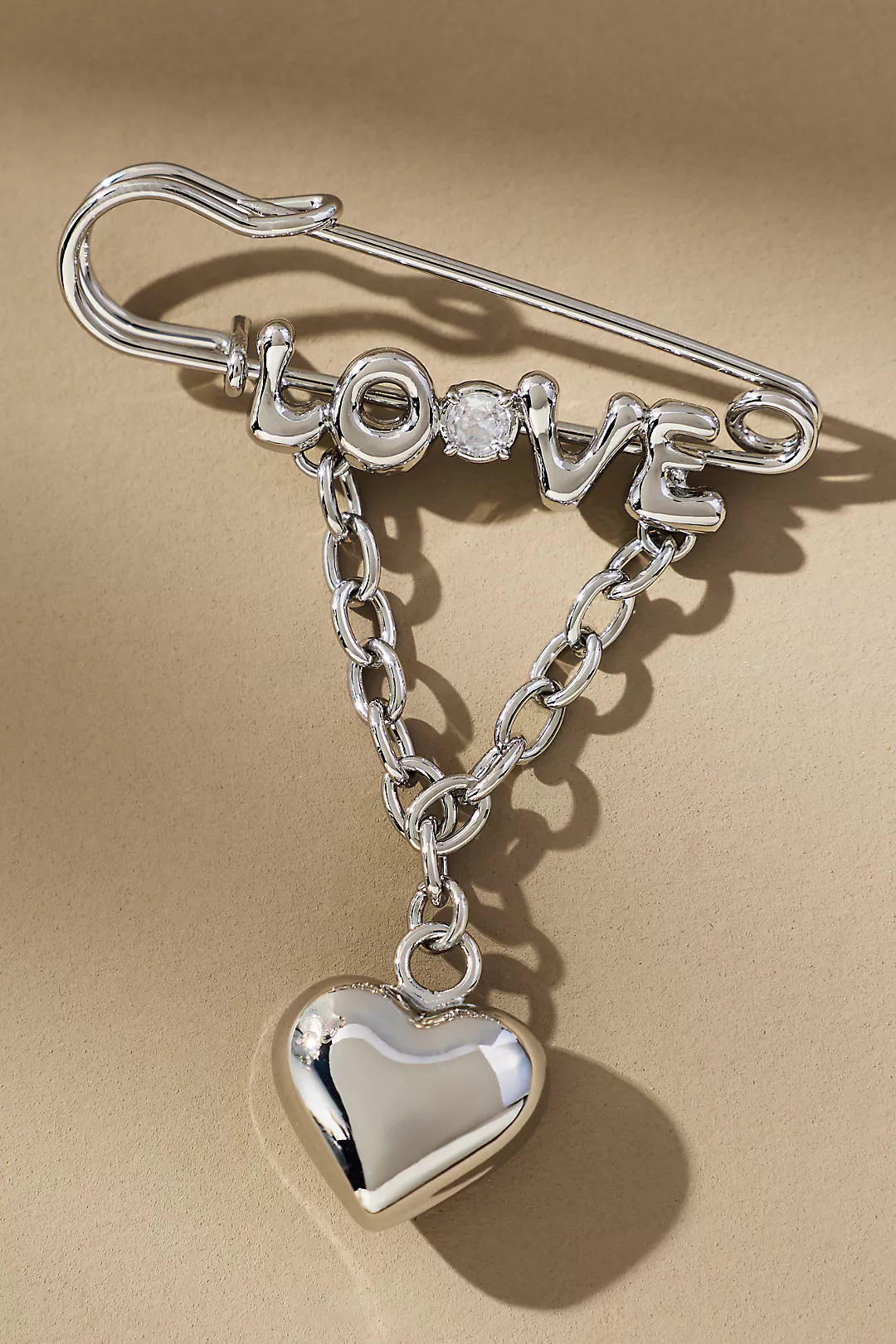 Safety Pin Heart Charm Brooch
