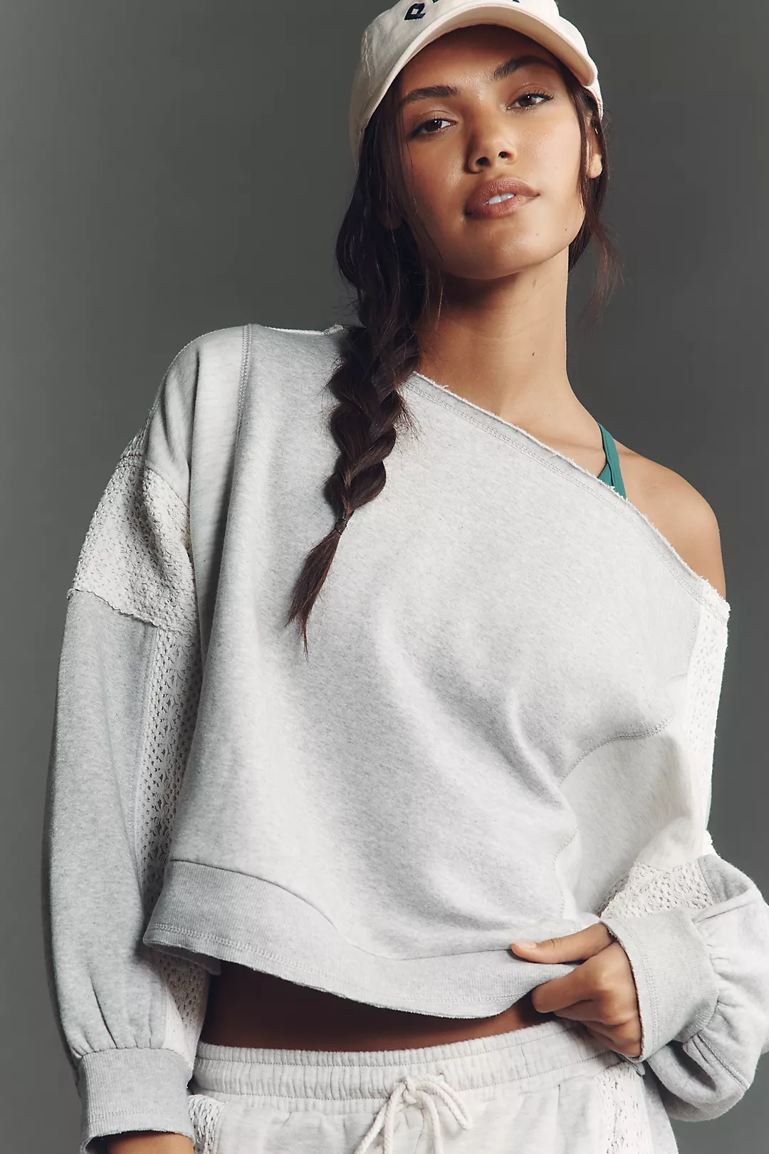 Daily Practice Crew-Neck Lace Panel Sweatshirt