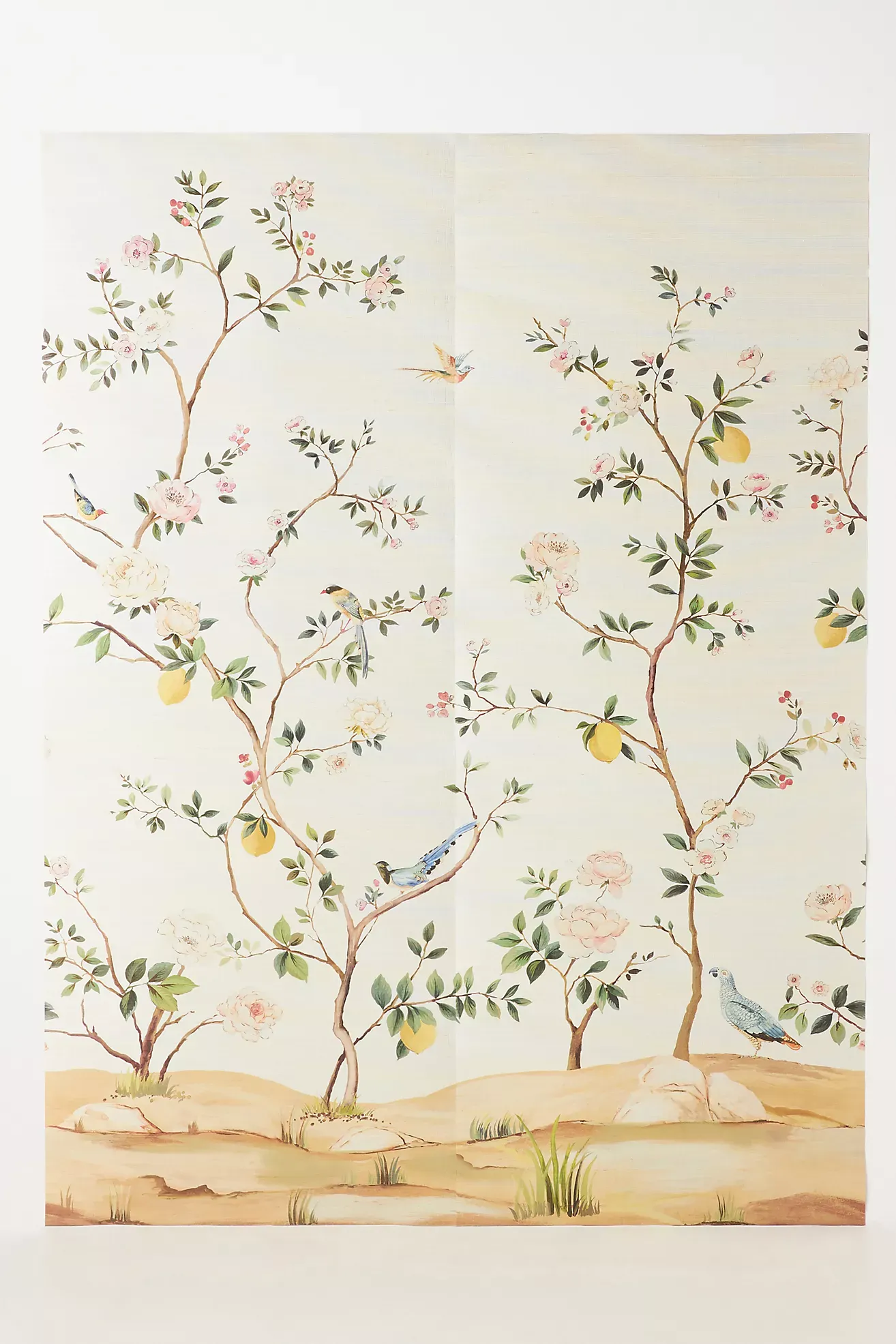 Silver Blossom Chinoiserie Grasscloth Wall Mural