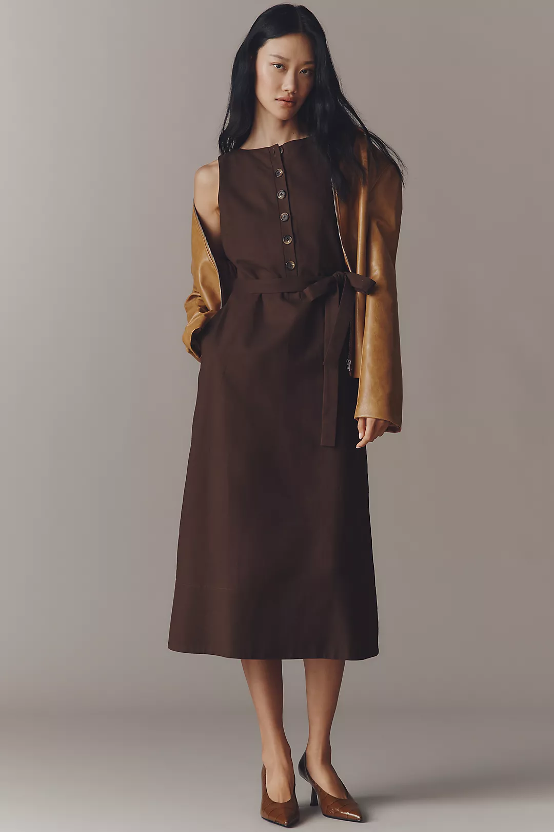 Endless Rose Linen Blend Boat-Neck Midi Dress