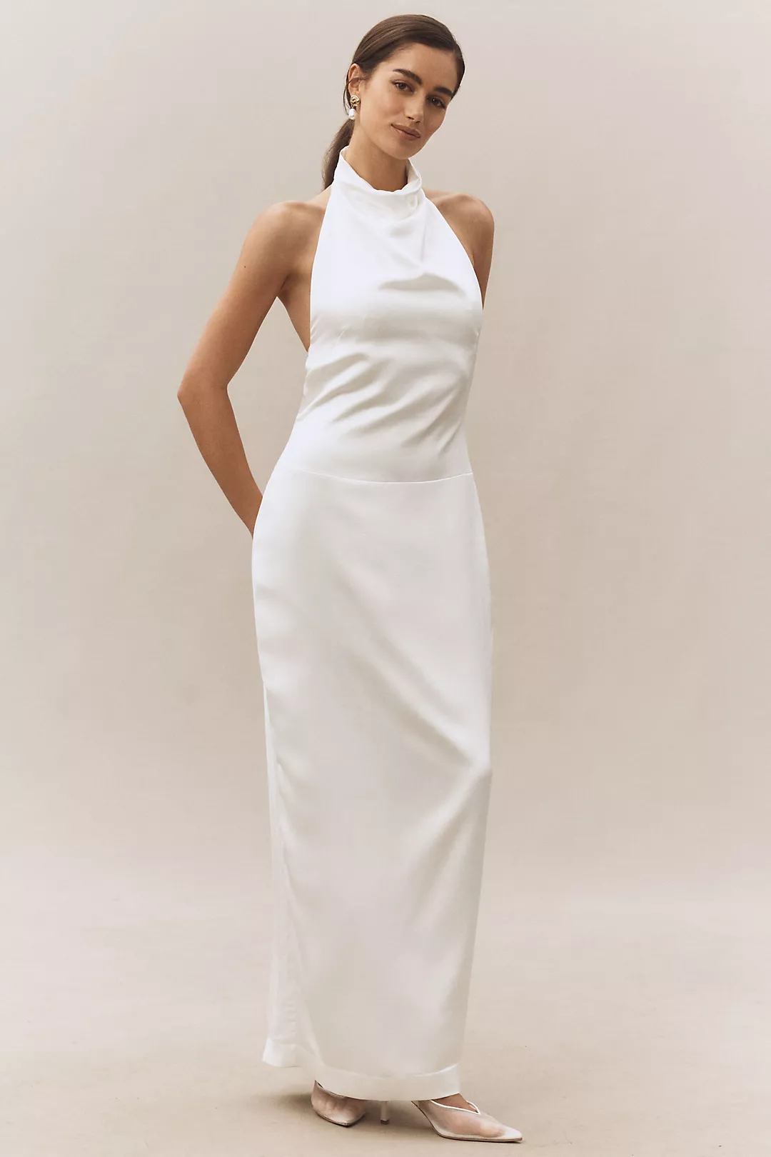 BHLDN High-Neck Satin Column Maxi Dress
