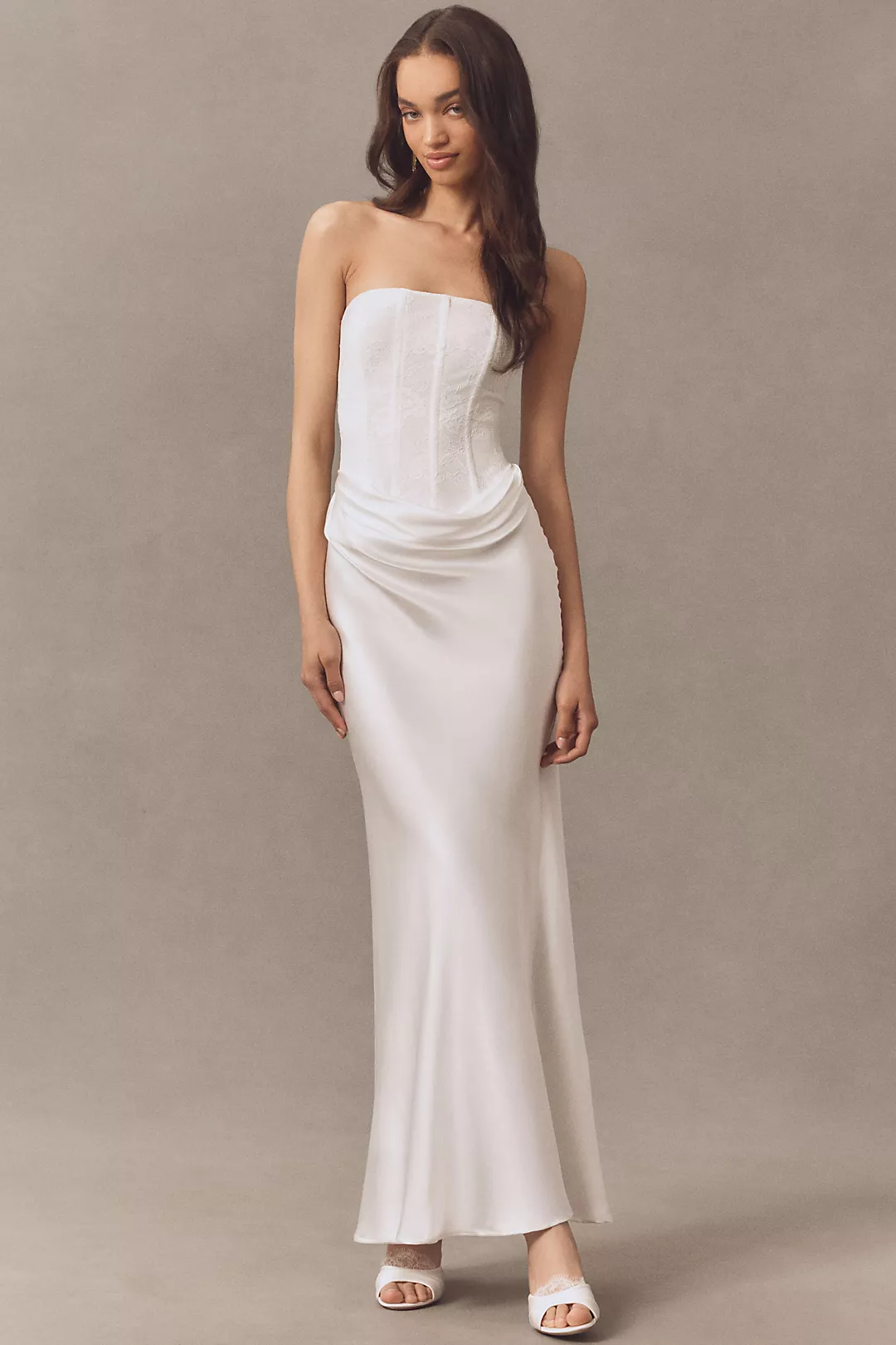 Significant Other Sofiya Strapless Lace Draped Satin Maxi Dress