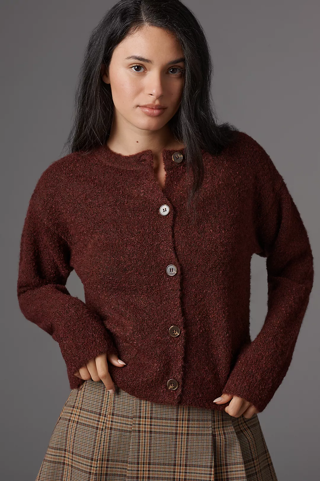 Sanctuary Crew-Neck Bouclé Cardigan Sweater