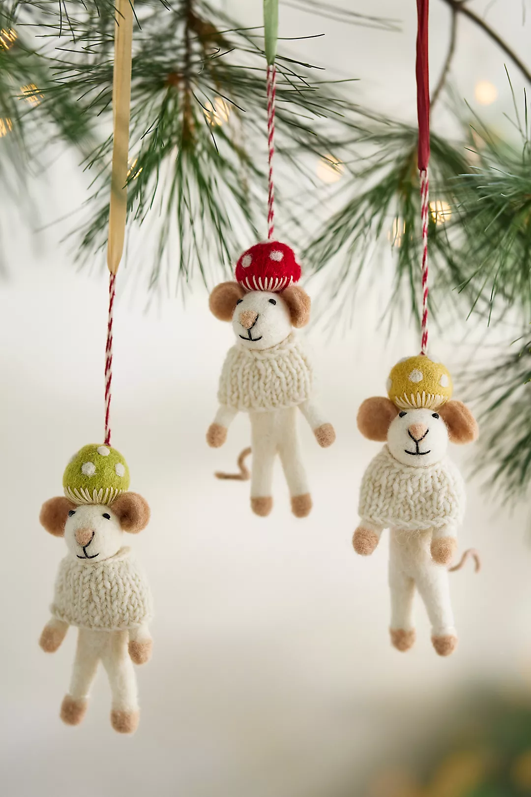 Mushroom Hat Mice Felt Critters, Set of 3