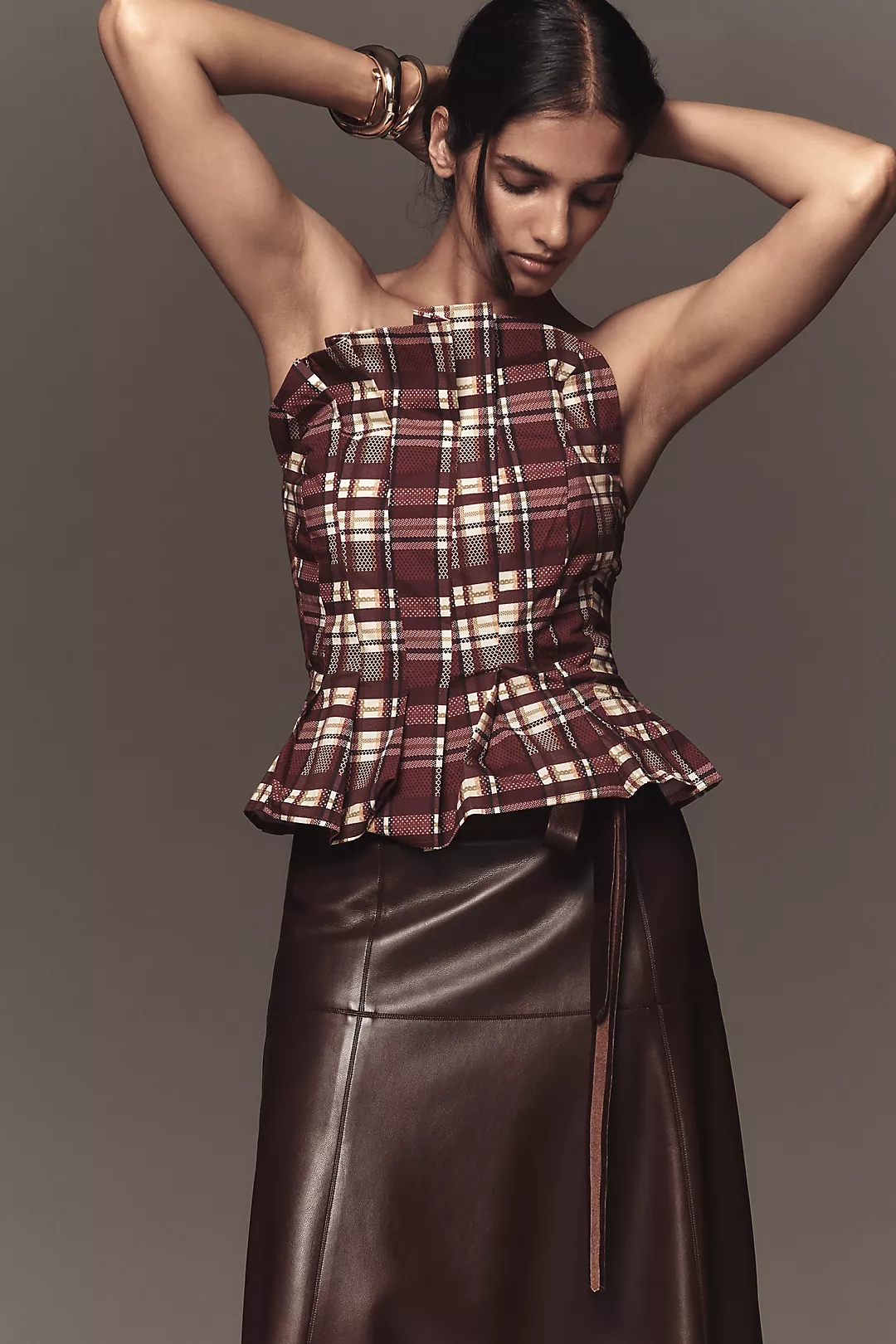 Porridge Ruffled Peplum Strapless Corset Top