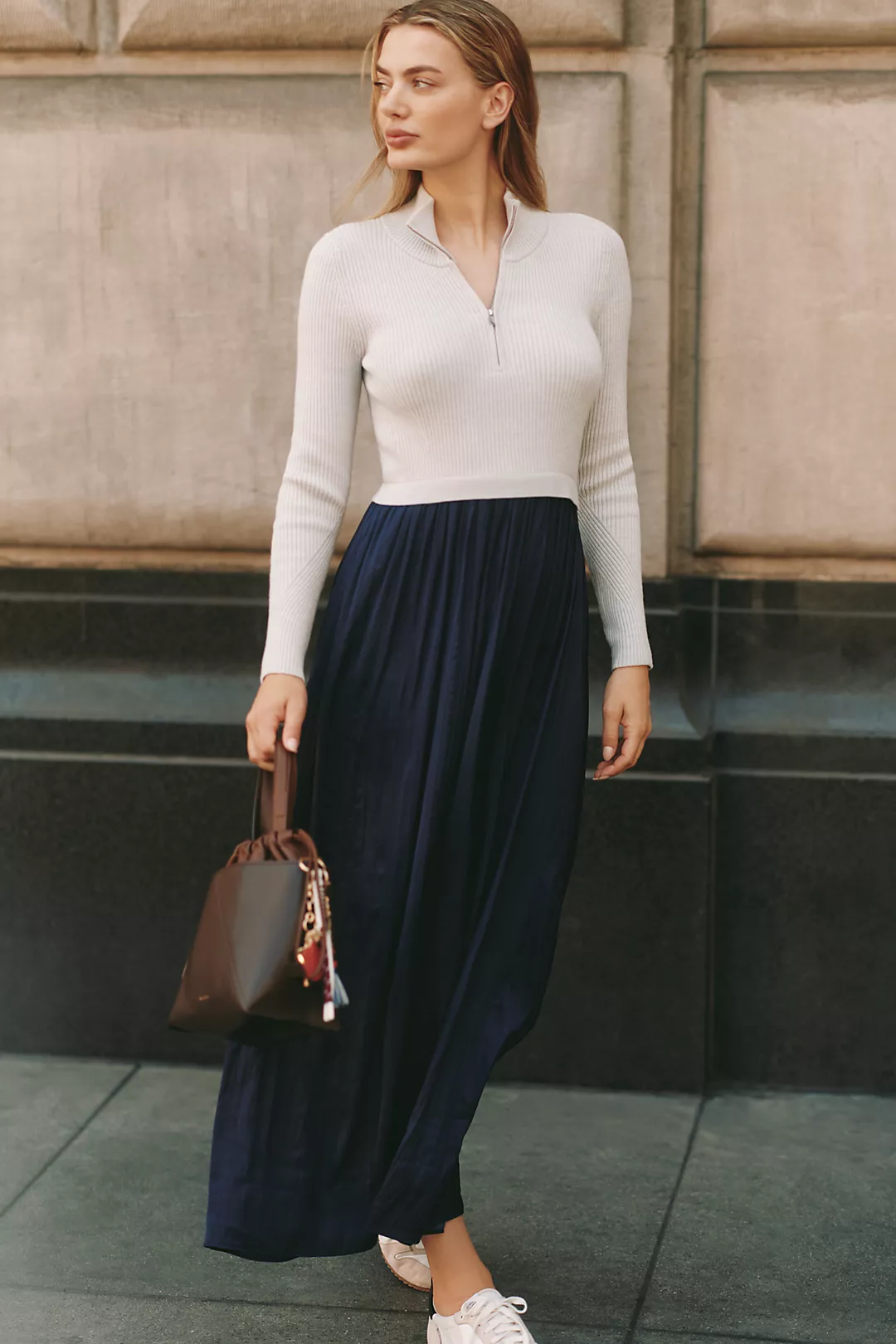 The Thea Long-Sleeve Half-Zip Maxi Dress