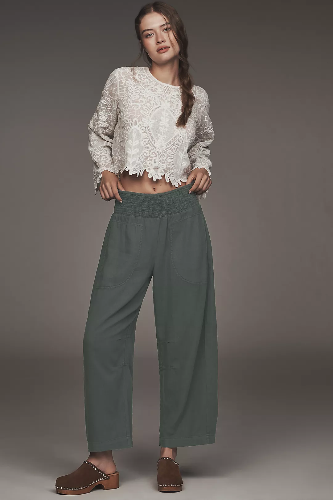The Reese Linen Blend Pull-On Barrel Pants by Pilcro