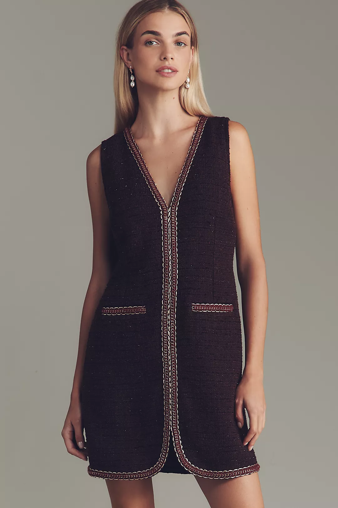 Walter Baker Evie Sleeveless V-Neck Tweed Mini Dress