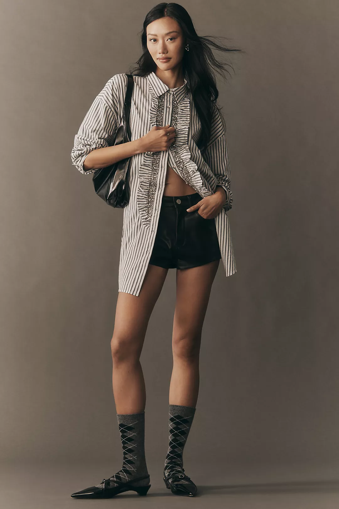 Pilcro Crystal-Embellished Relaxed Buttondown Shirt