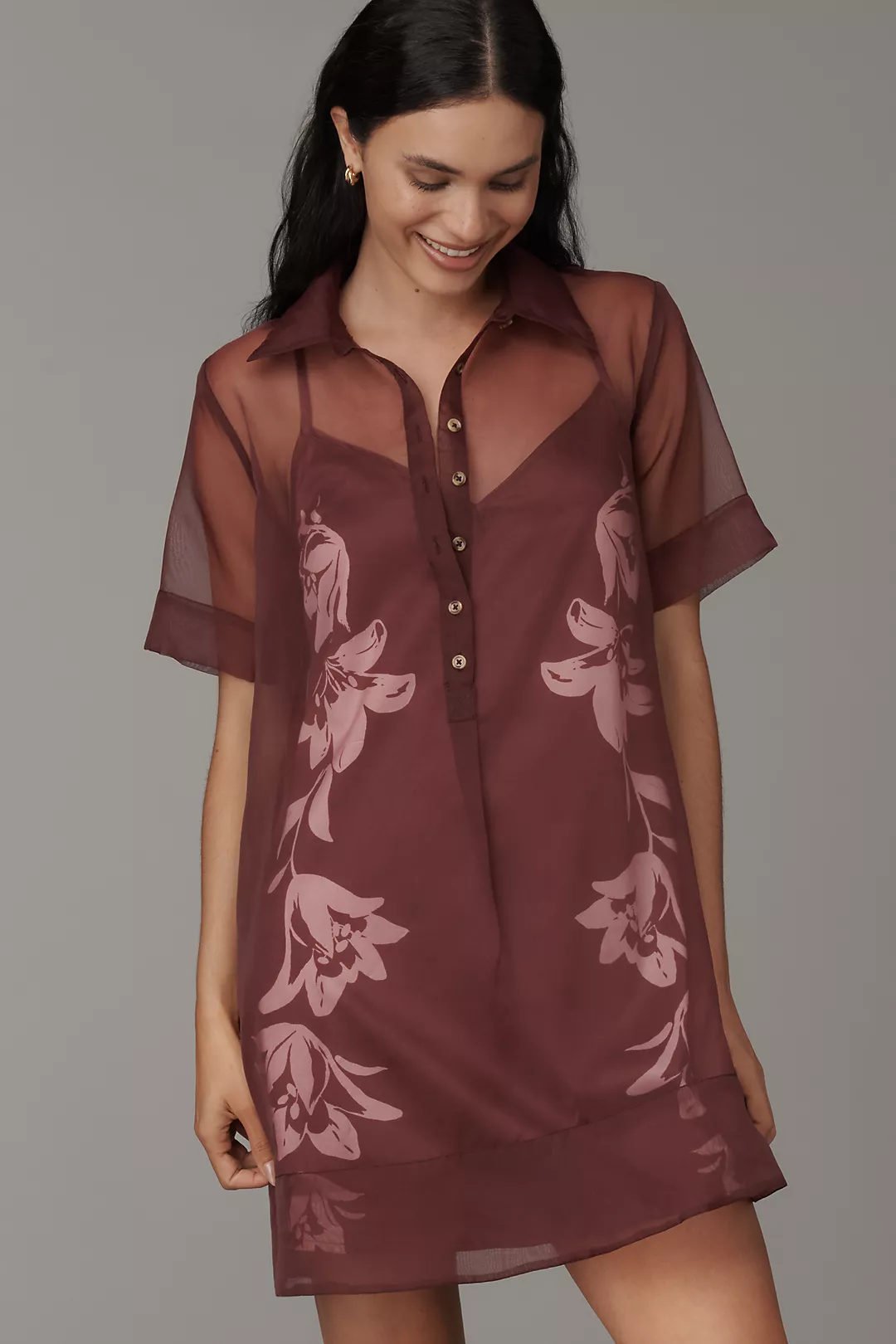 The Pollie Short-Sleeve Sheer Swing Tunic Mini Dress