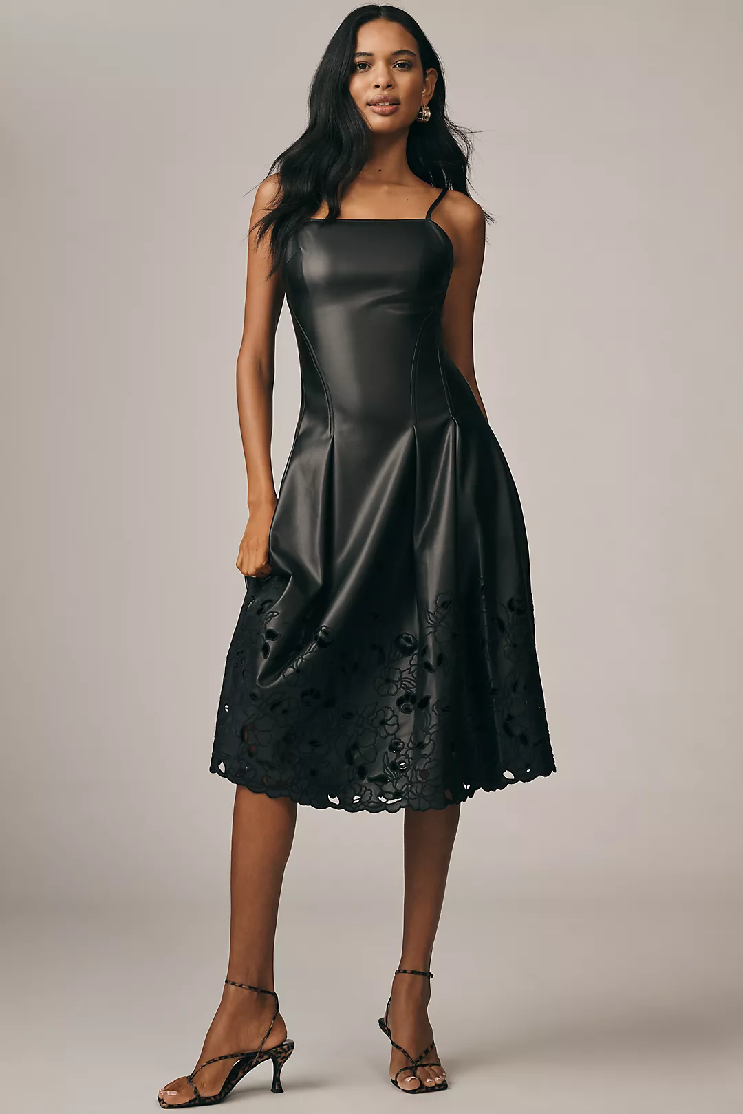 En Saison Nelly Faux-Leather Cutwork Dress