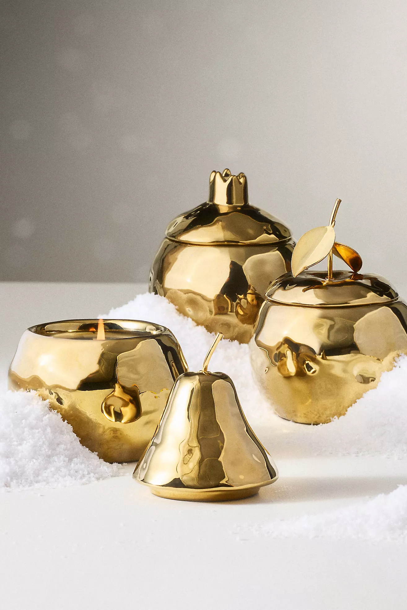 Gilded Citrus Ceramic Fruit Candle