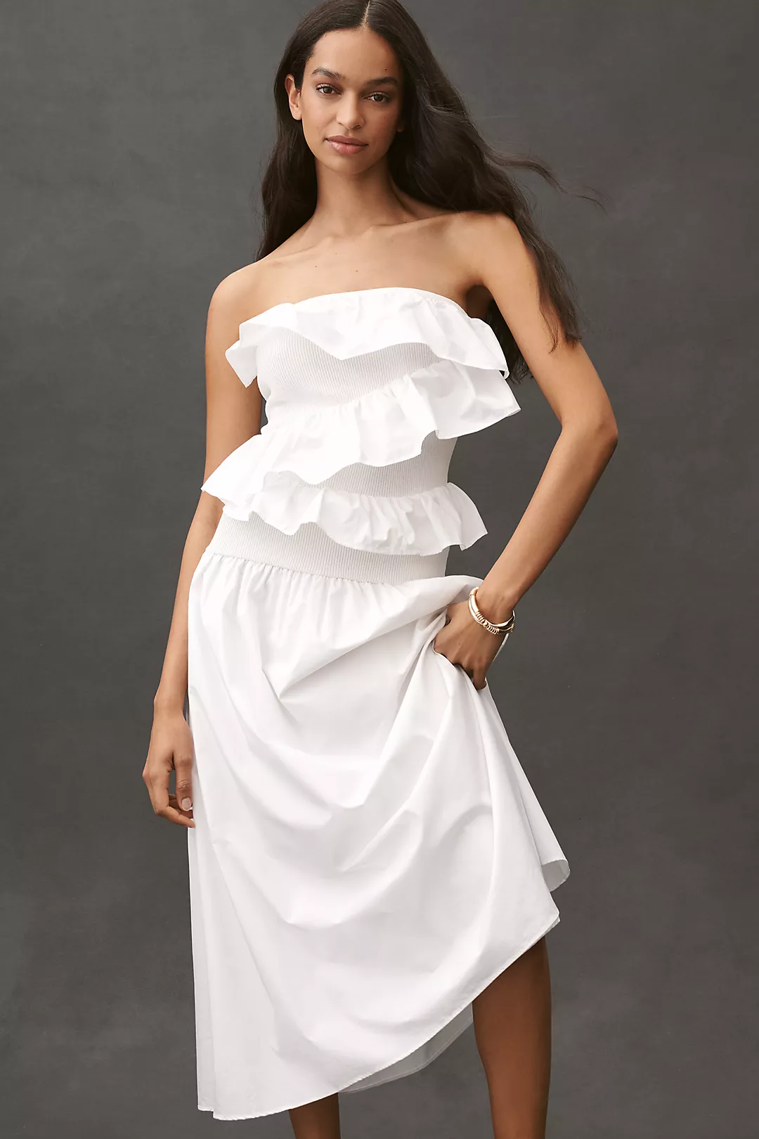 Endless Rose Strapless Ruffle Midi Dress