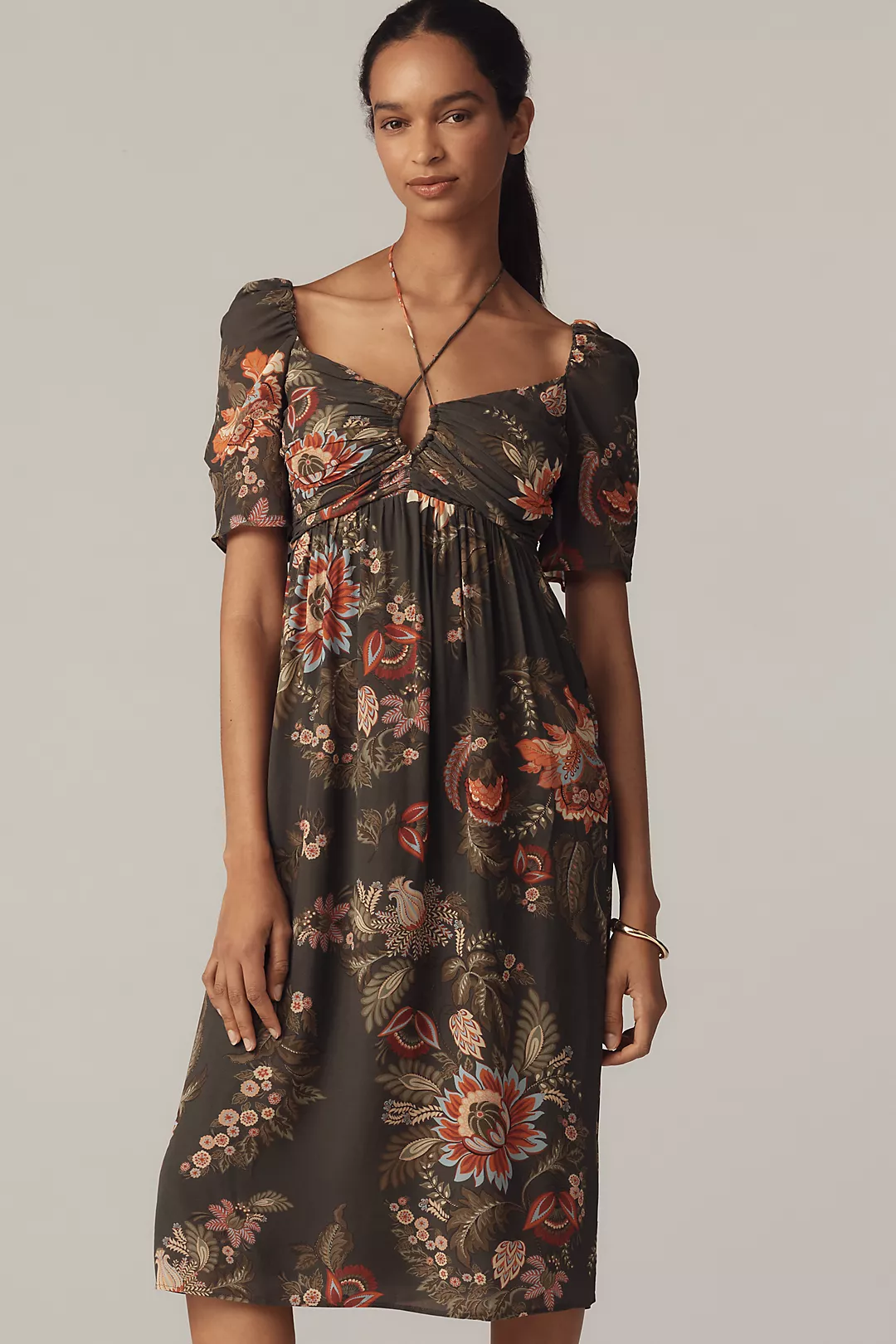 Farm Rio x Anthropologie Long-Sleeve Halter Midi Dress