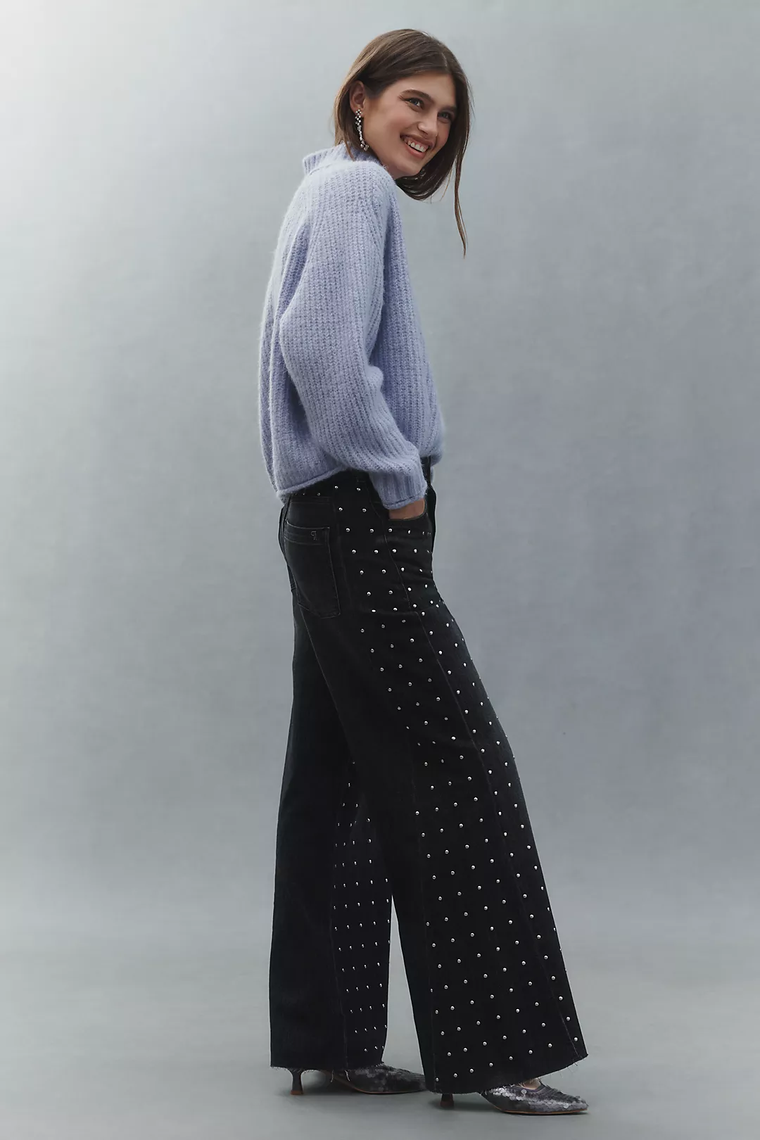 The Adi Mid-Rise Studded Flare Jeans by Pilcro