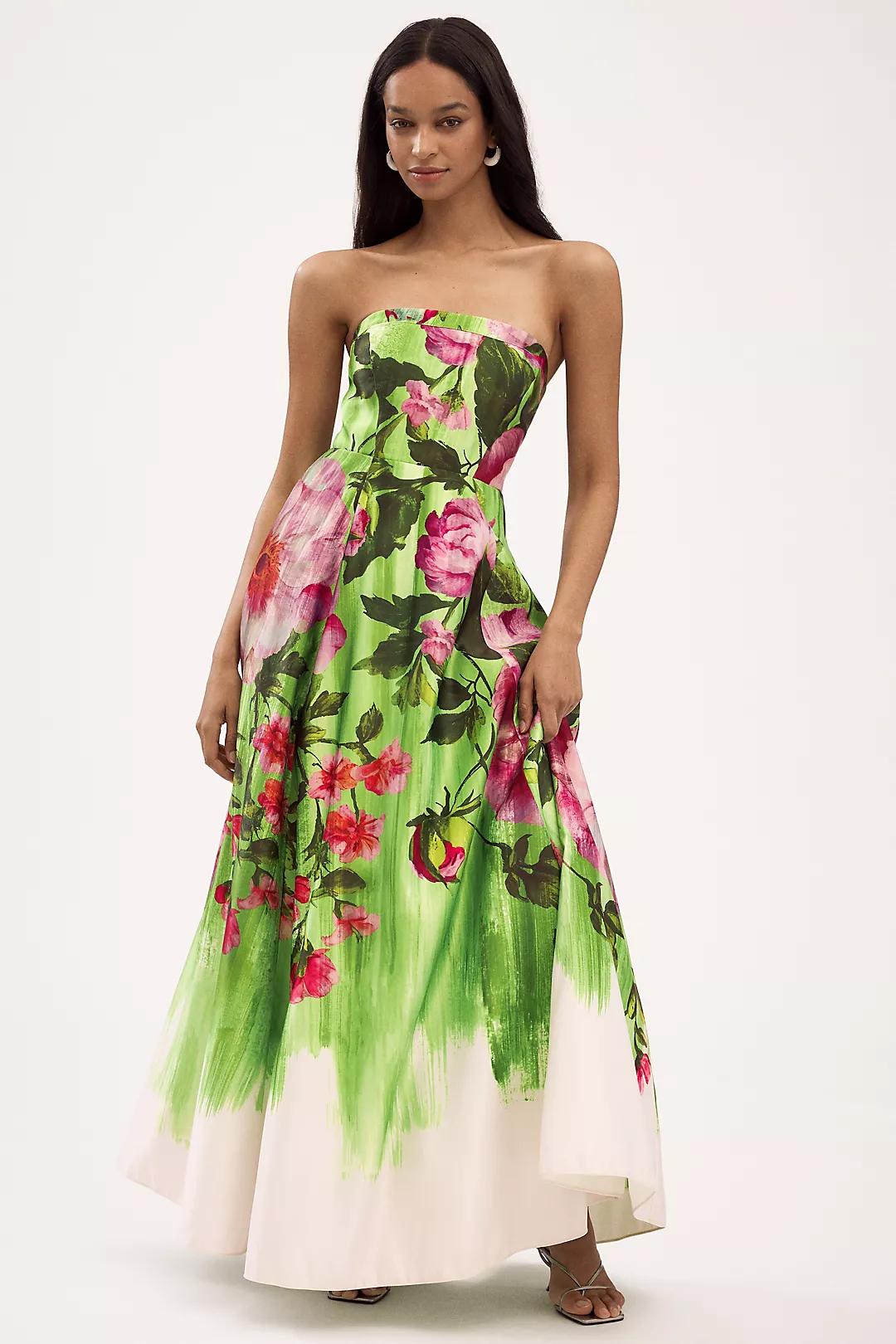 BHLDN Kira Strapless Printed Satin A-Line Maxi Dress