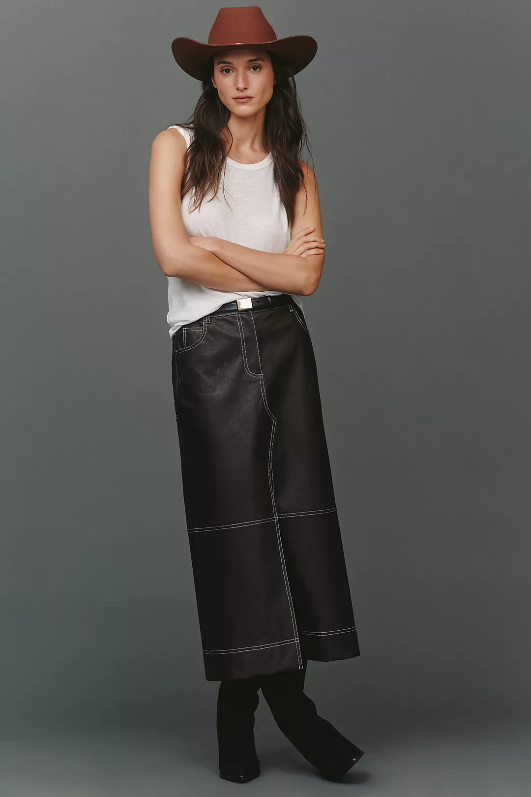 Scotch & Soda Faux Leather Midi Skirt