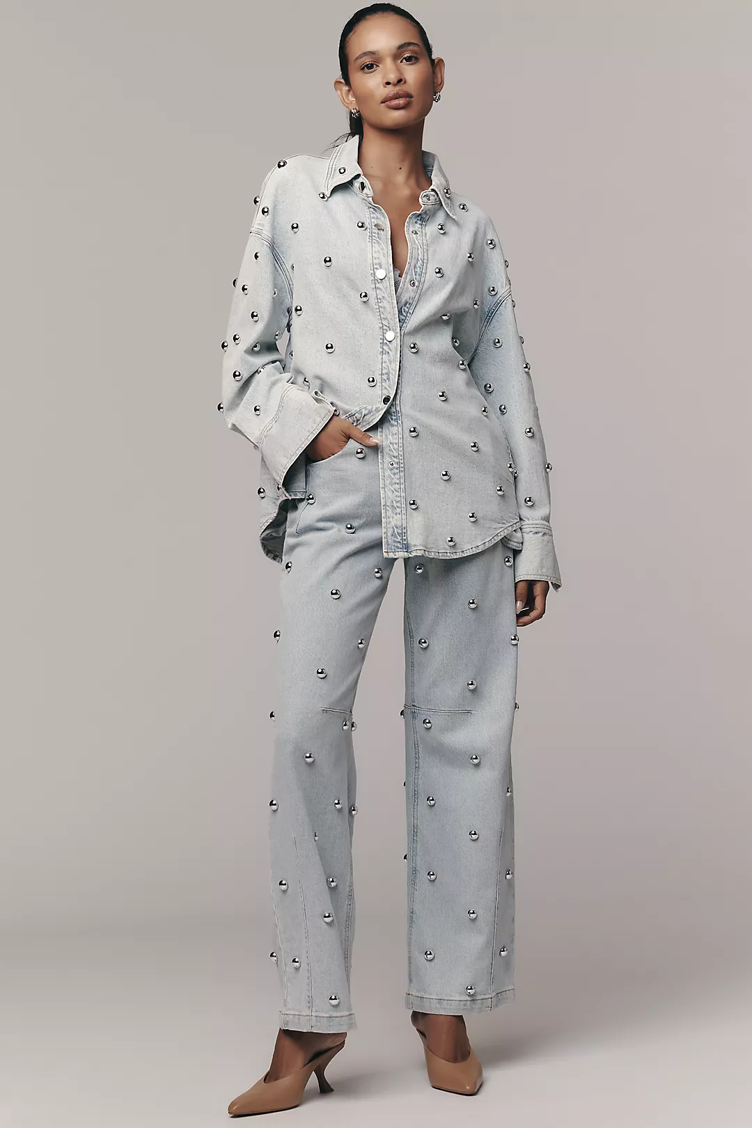 Avec Le Filles High-Rise Studded Tapered Jeans