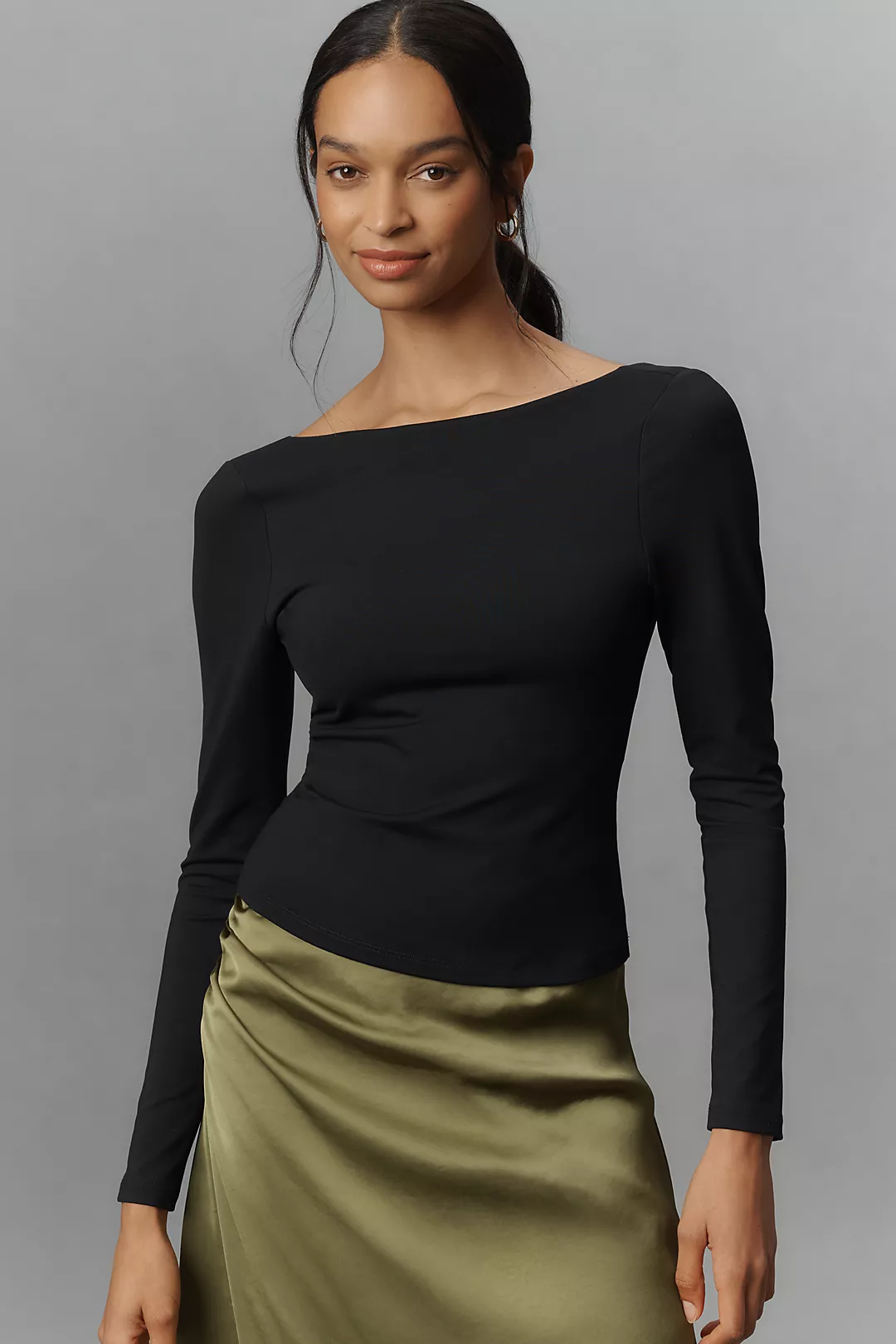 Susana Monaco Long-Sleeve Scoop-Back Top