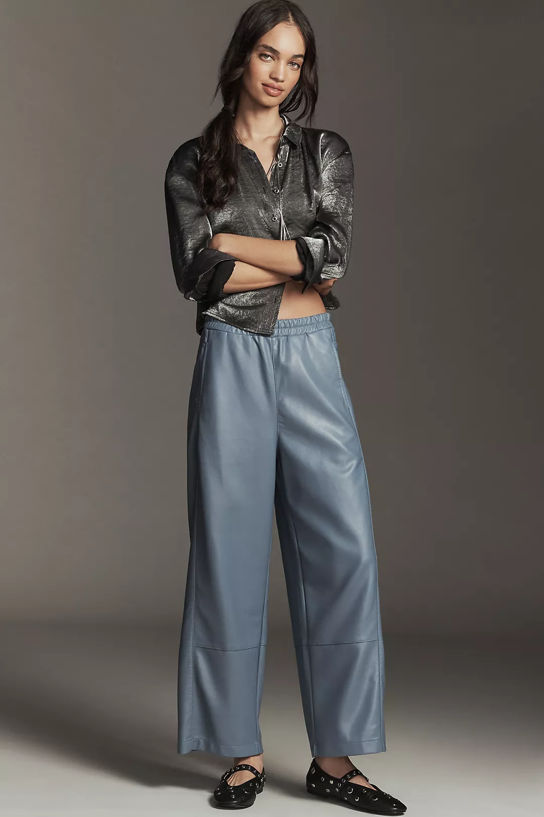 The Izzie Relaxed Pull-On Barrel Pants by Pilcro: Faux-Leather Edition