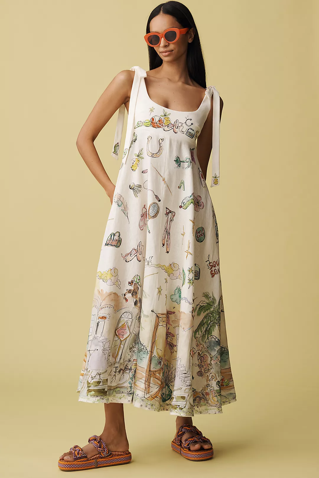 ALÉMAIS Anouk Colantoni Ballet Tie-Strap Midi Dress