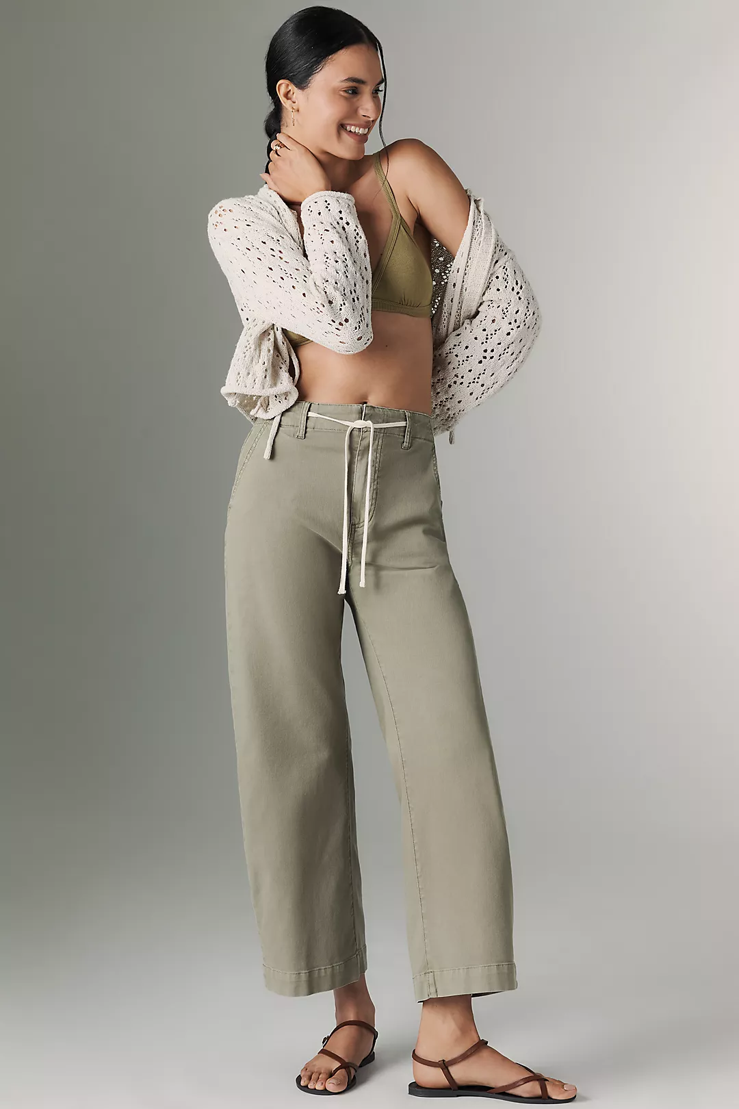 PAIGE Arellia Tie-Waist High-Rise Tapered Jeans