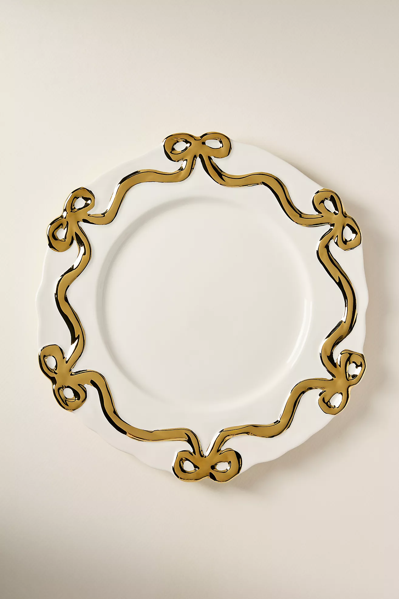 Benedita Gold Bow Stoneware Dinner Plates, Set of 4