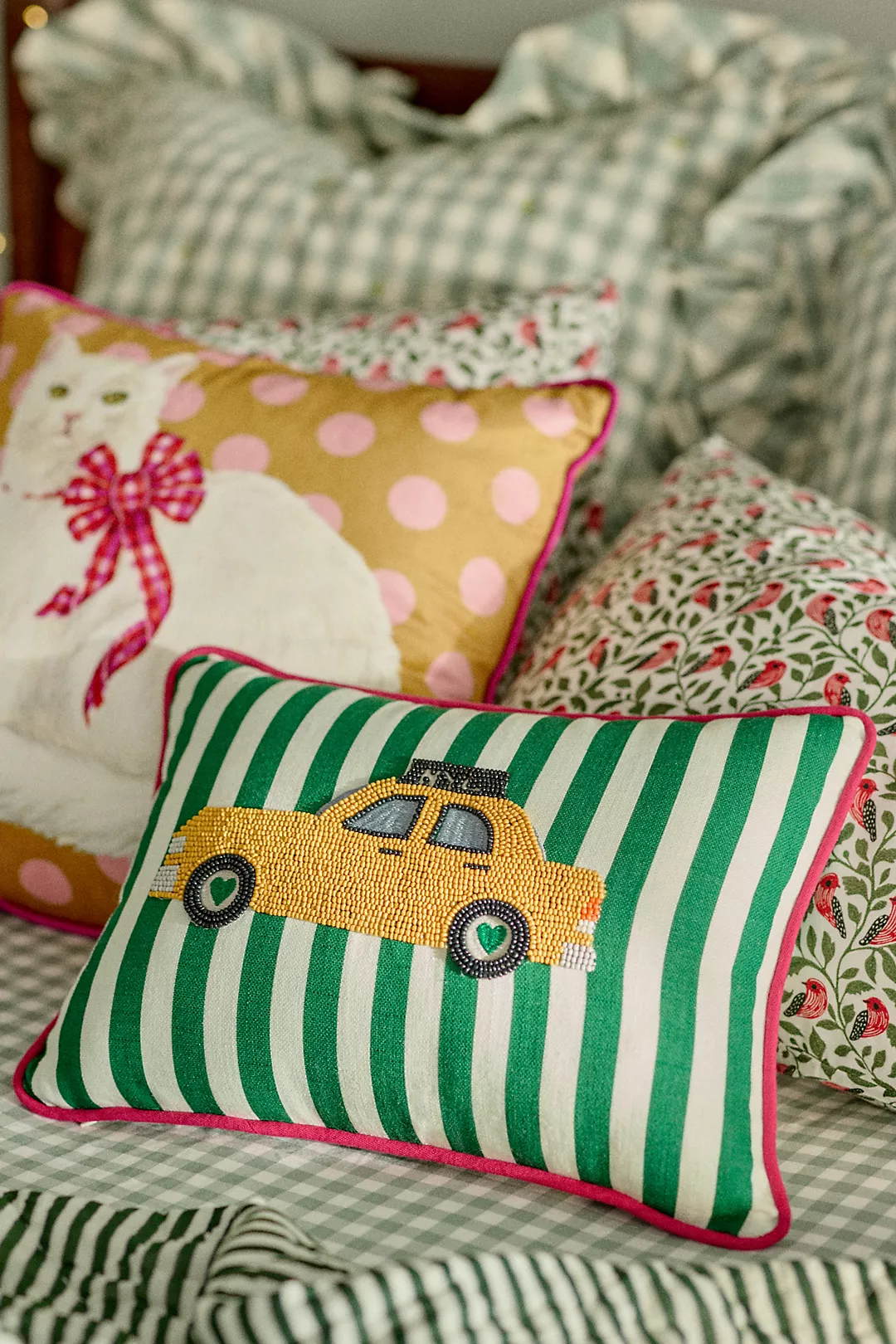 City Icon Embroidered Cotton Pillow