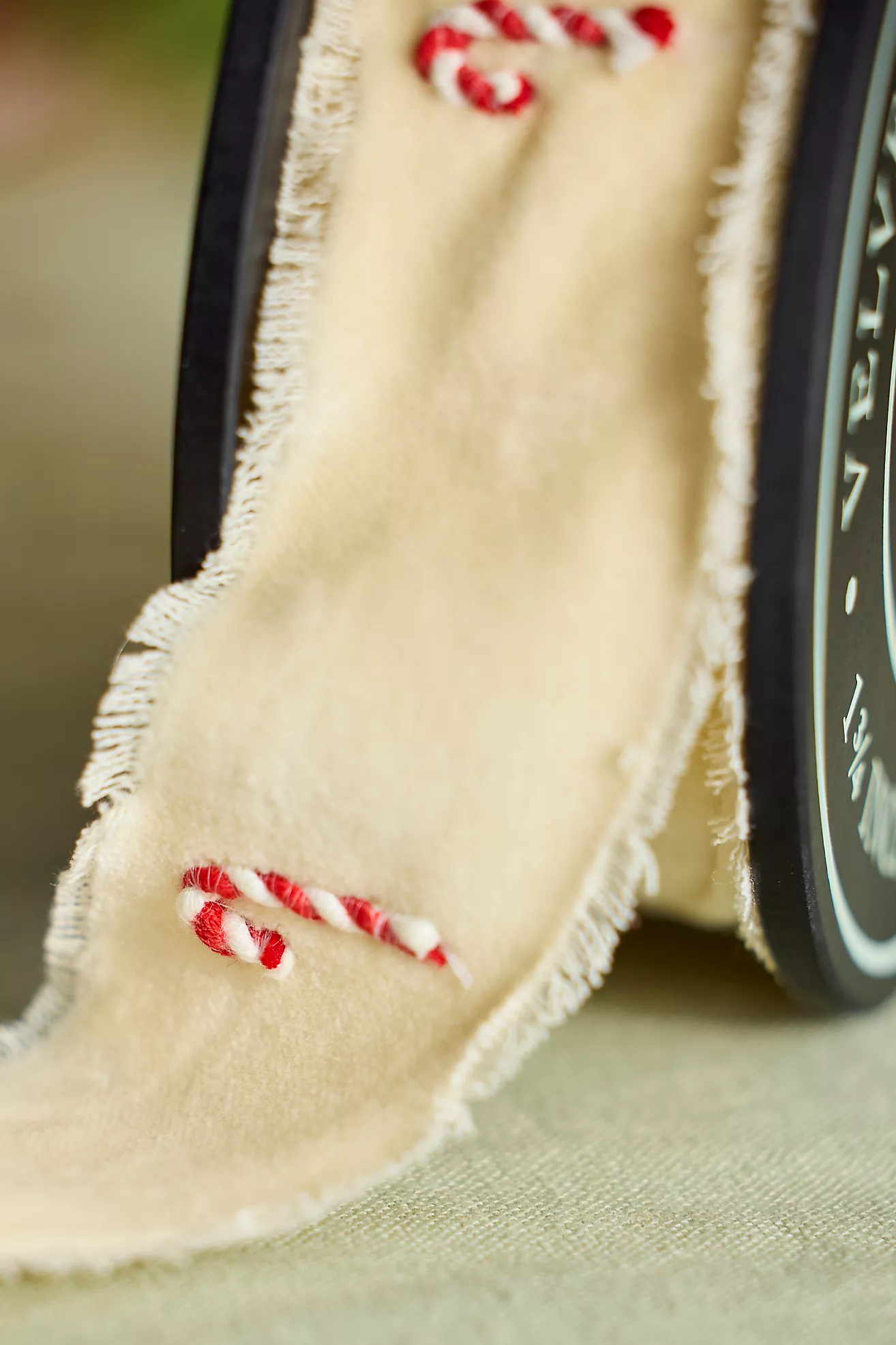 Candy Cane Embroidered Ribbon, Ivory