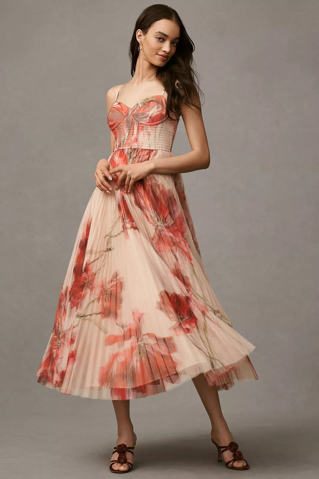 Hutch Brianna Sleeveless Bustier Pleated Tulle Maxi Dress