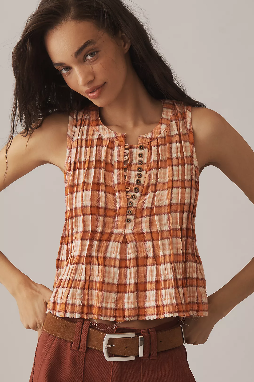 The Lottie Plaid Pleated Tank