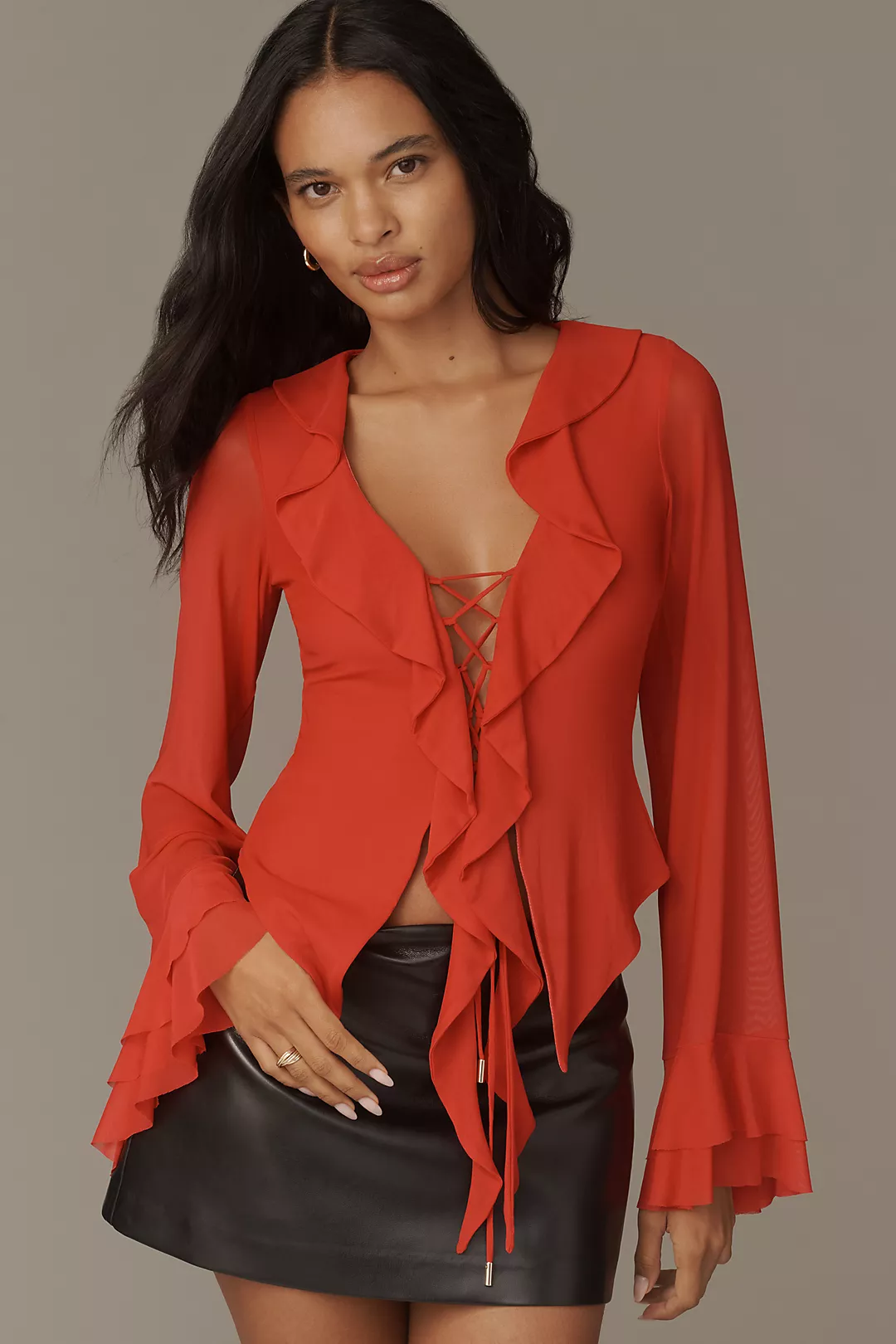 AFRM Cadence Power Mesh Lace-Up Top