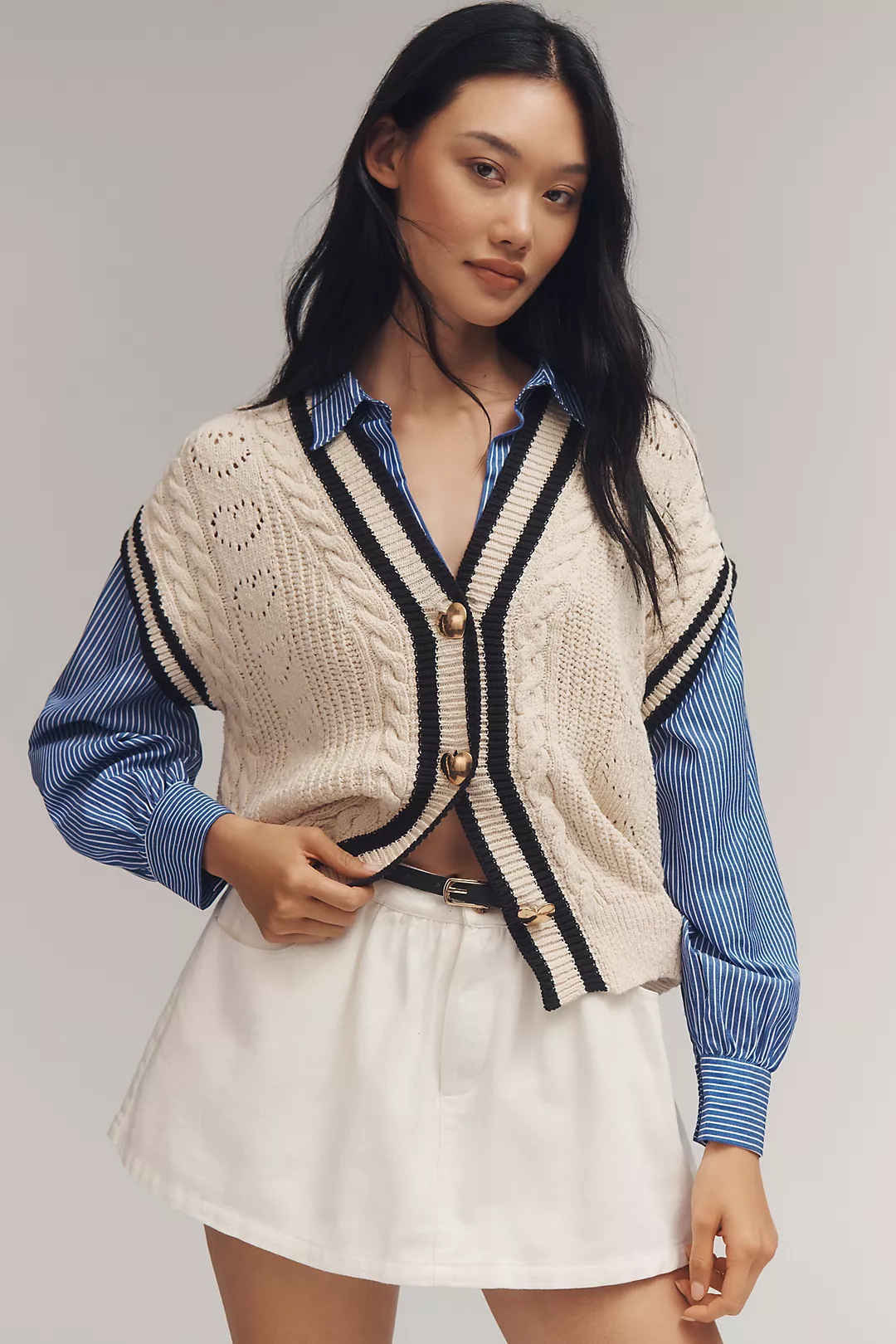 Maeve Pointelle Buttondown Sweater Vest