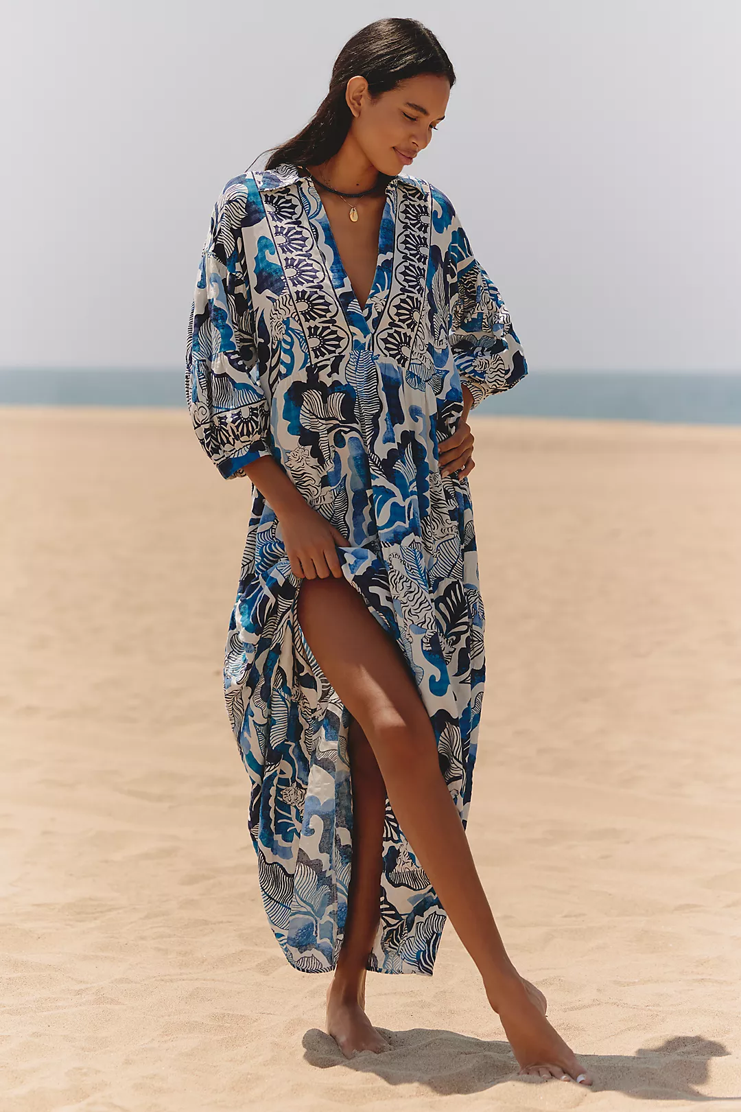 The Carolita Printed Tiered Shirt Dress by Celandine