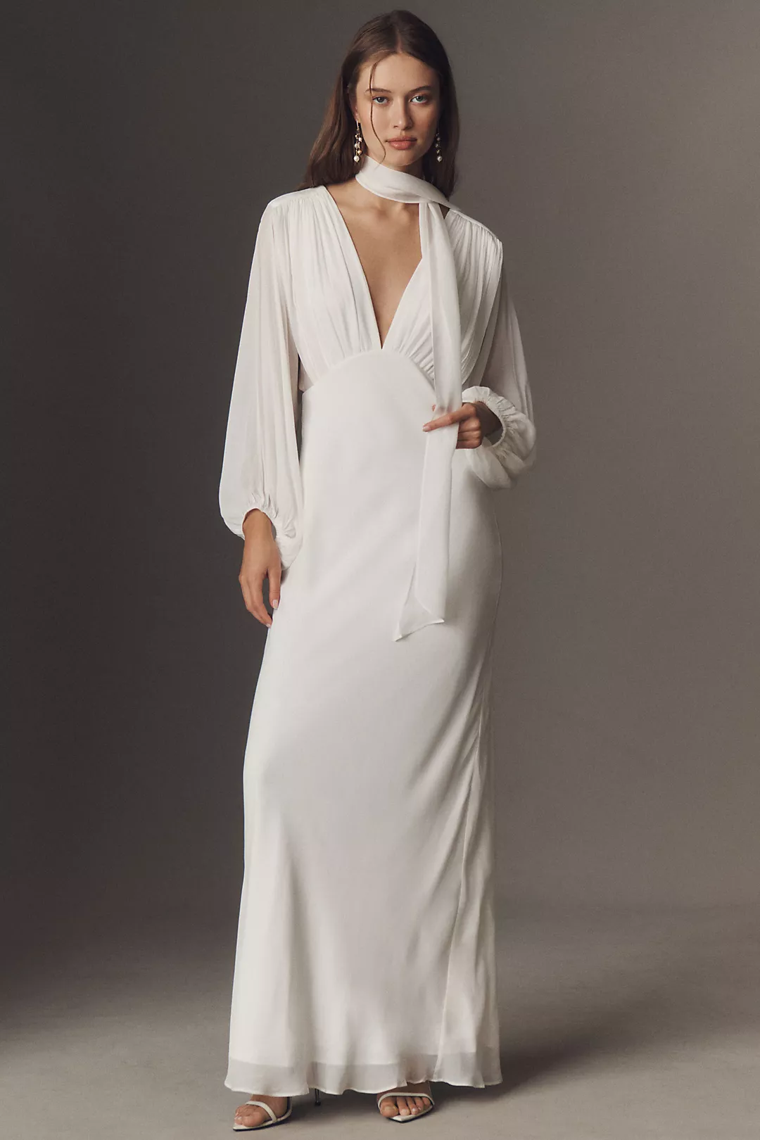 Shona Joy Lira Balloon-Sleeve Plunge V-Neck Maxi Dress