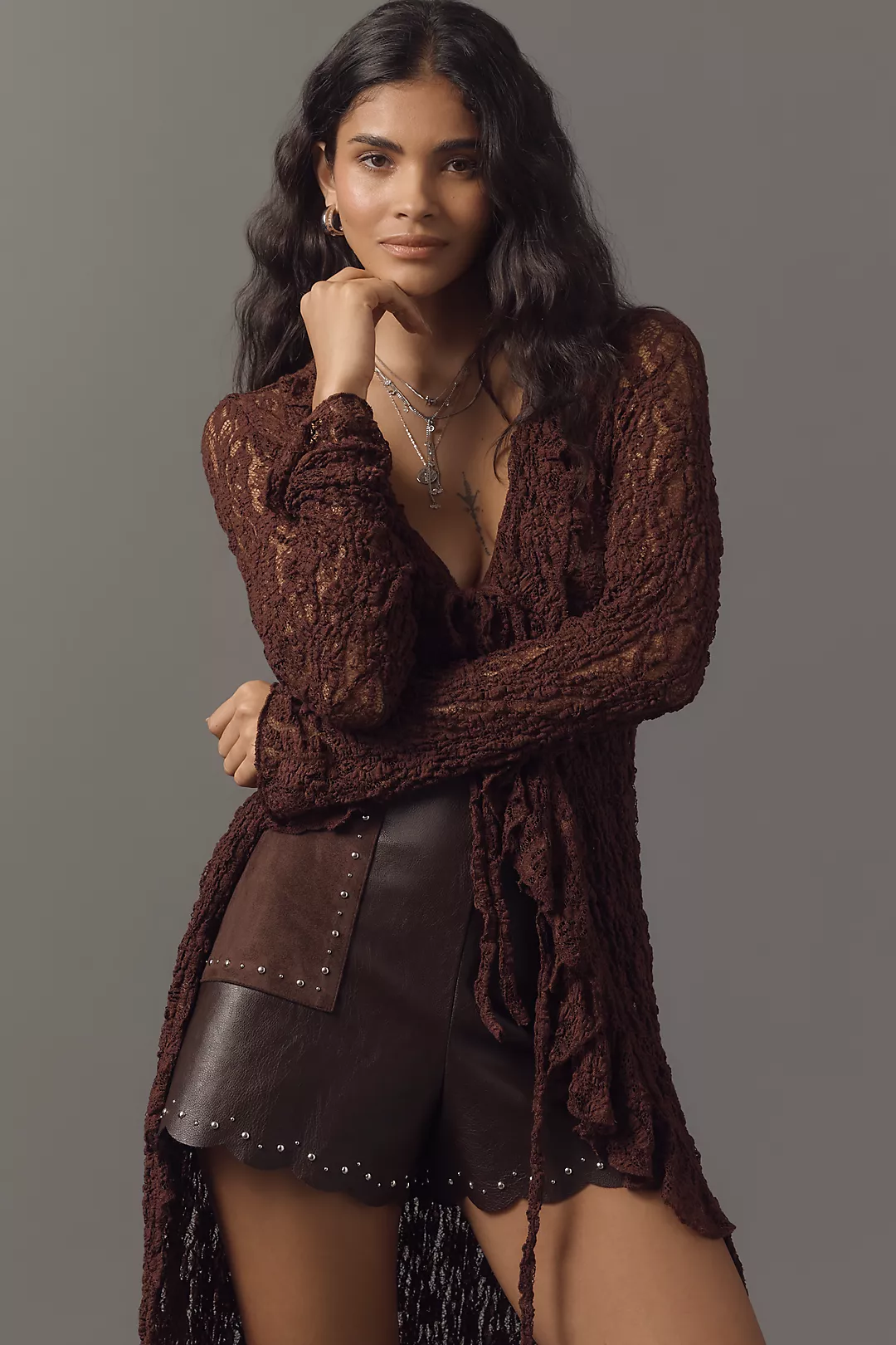 By Anthropologie Studded Faux-Leather Shorts