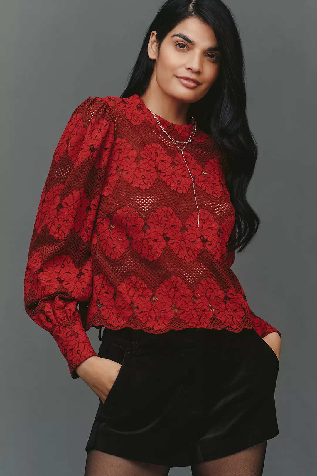 Dolan Left Coast Mock-Neck Lace Blouse