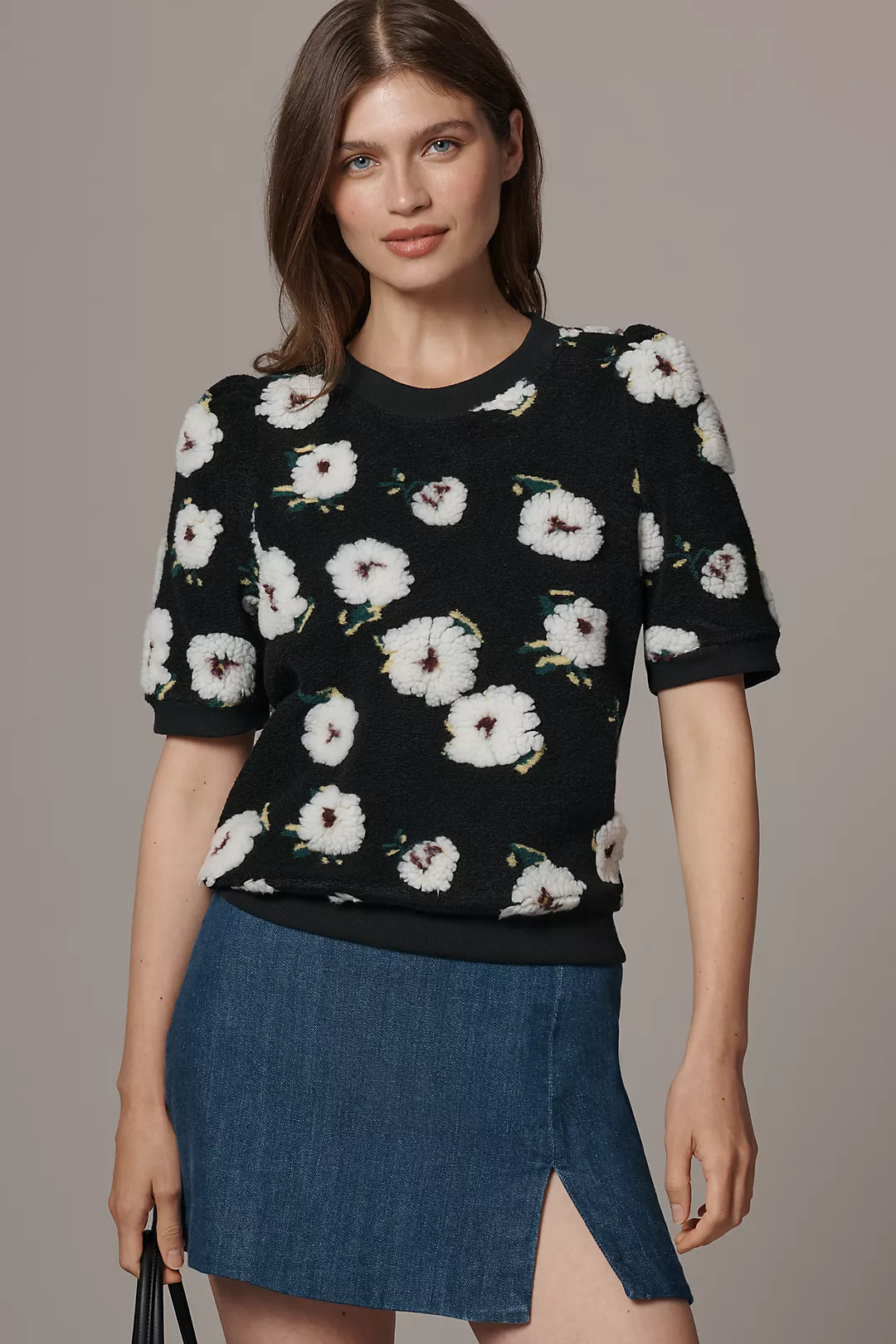 By Anthropologie Short-Sleeve Sherpa Fleece Top