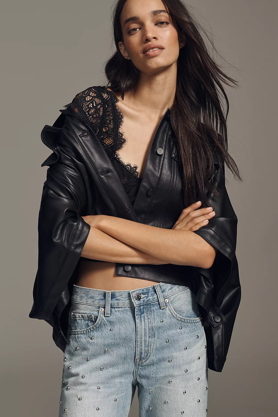 The Weston Cape Denim Boyfriend Jacket by Pilcro: Faux-Leather Edition