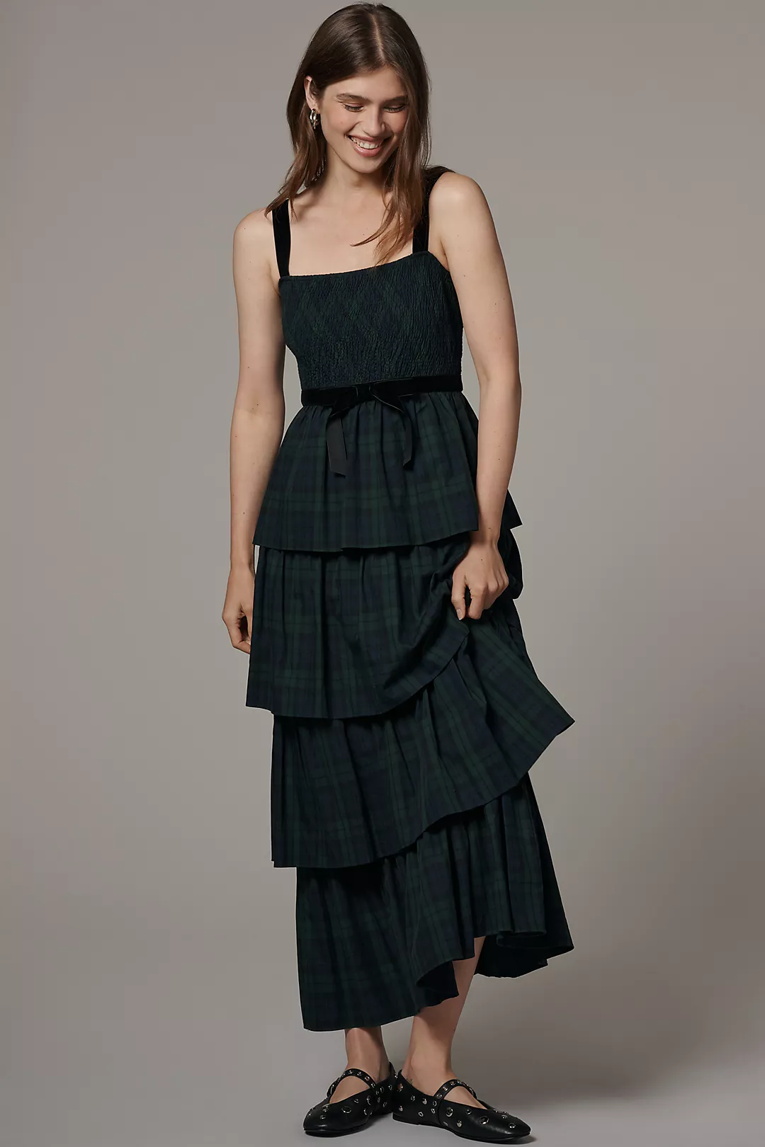 Saylor Square-Neck Tiered Maxi Dress